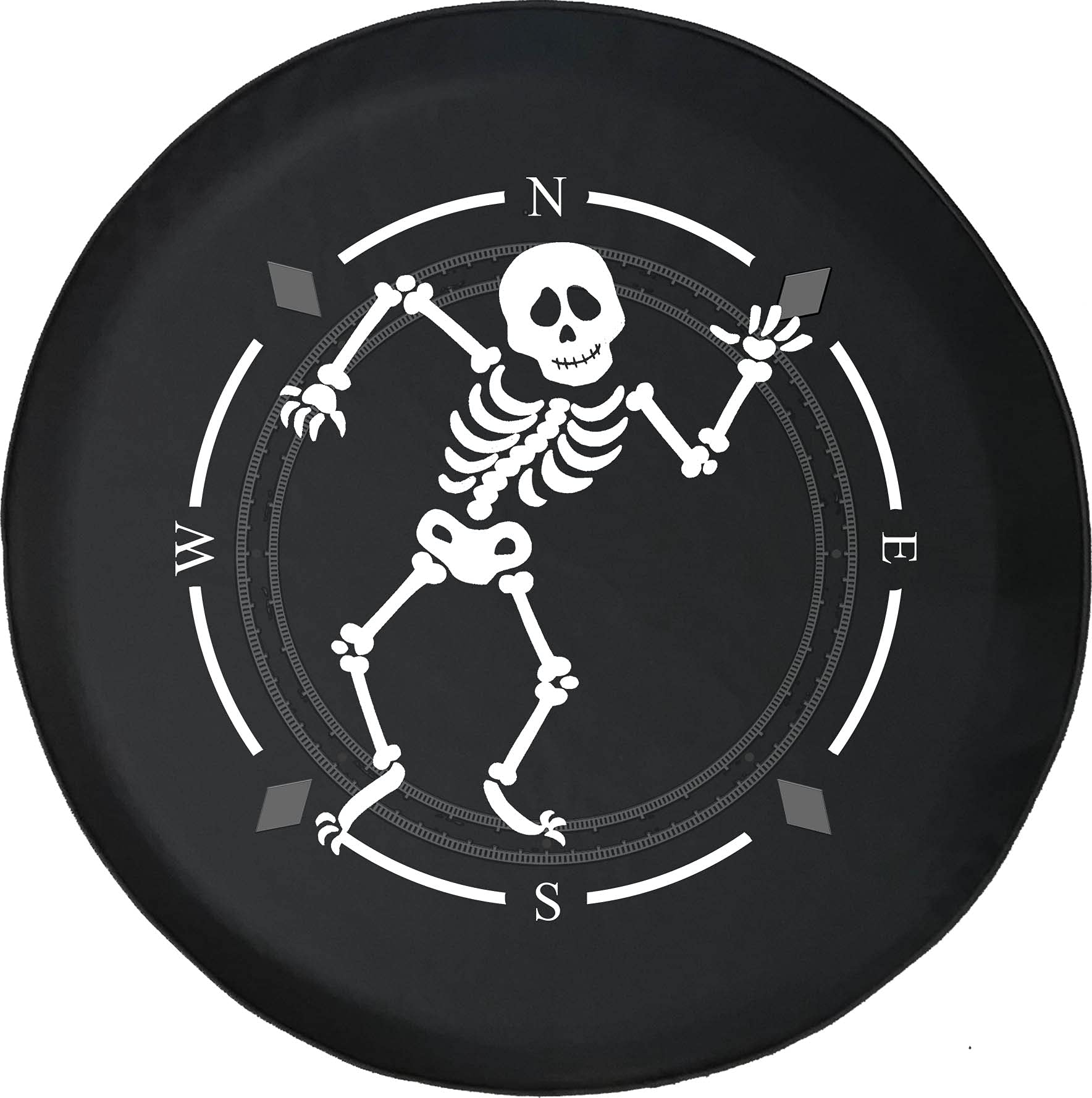 American Unlimited Spare Tire Cover with Compass & Dancing Skeleton Design - Universal Fit for SUV, Trailer, RV & Most Vehicles | Durable Wheel Protection for Off-Road Adventures & Camping Trips