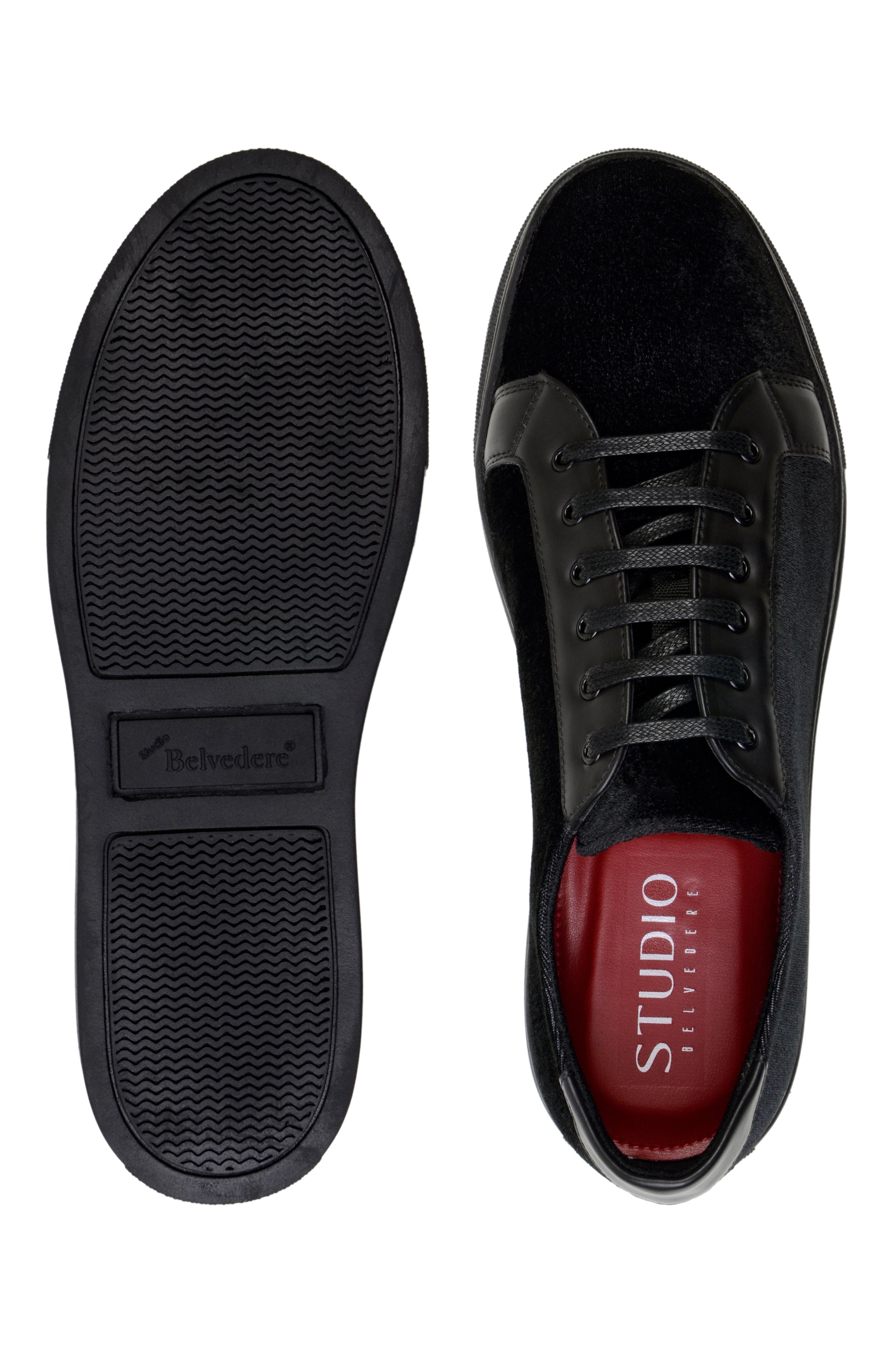 Belvedere Teo Black Velvet & Patent Leather Sneakers for Men - Stylish Casual & Dress Shoes for Work, Parties & Everyday Wear