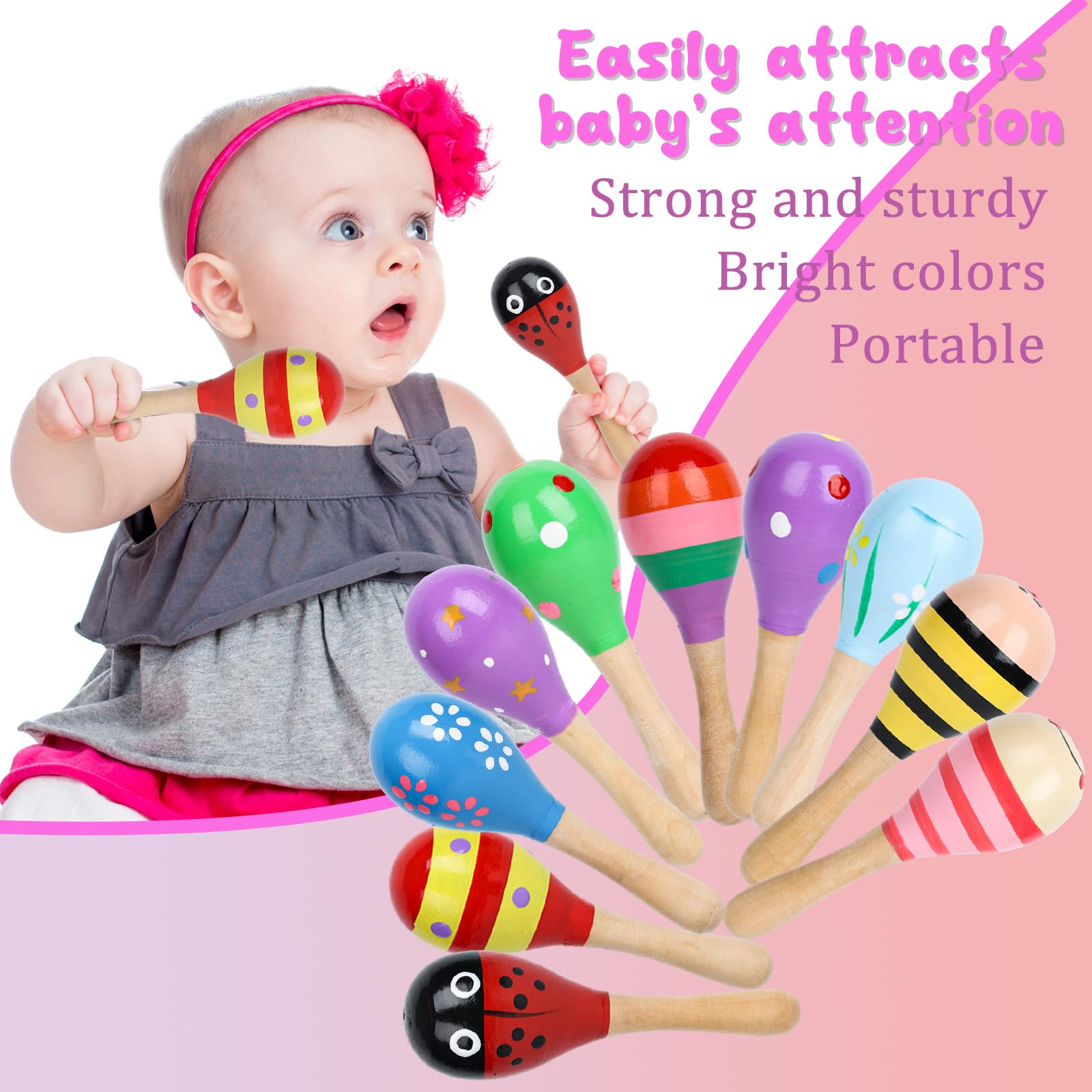 POPLAY 10PCS Mini Wooden Maracas - Toddler Musical Instruments, Wooden Shakers for Babies & Kids - Early Learning Musical Toys for Infants | Perfect for Birthday Gifts, Classroom Activities & Sensory Play