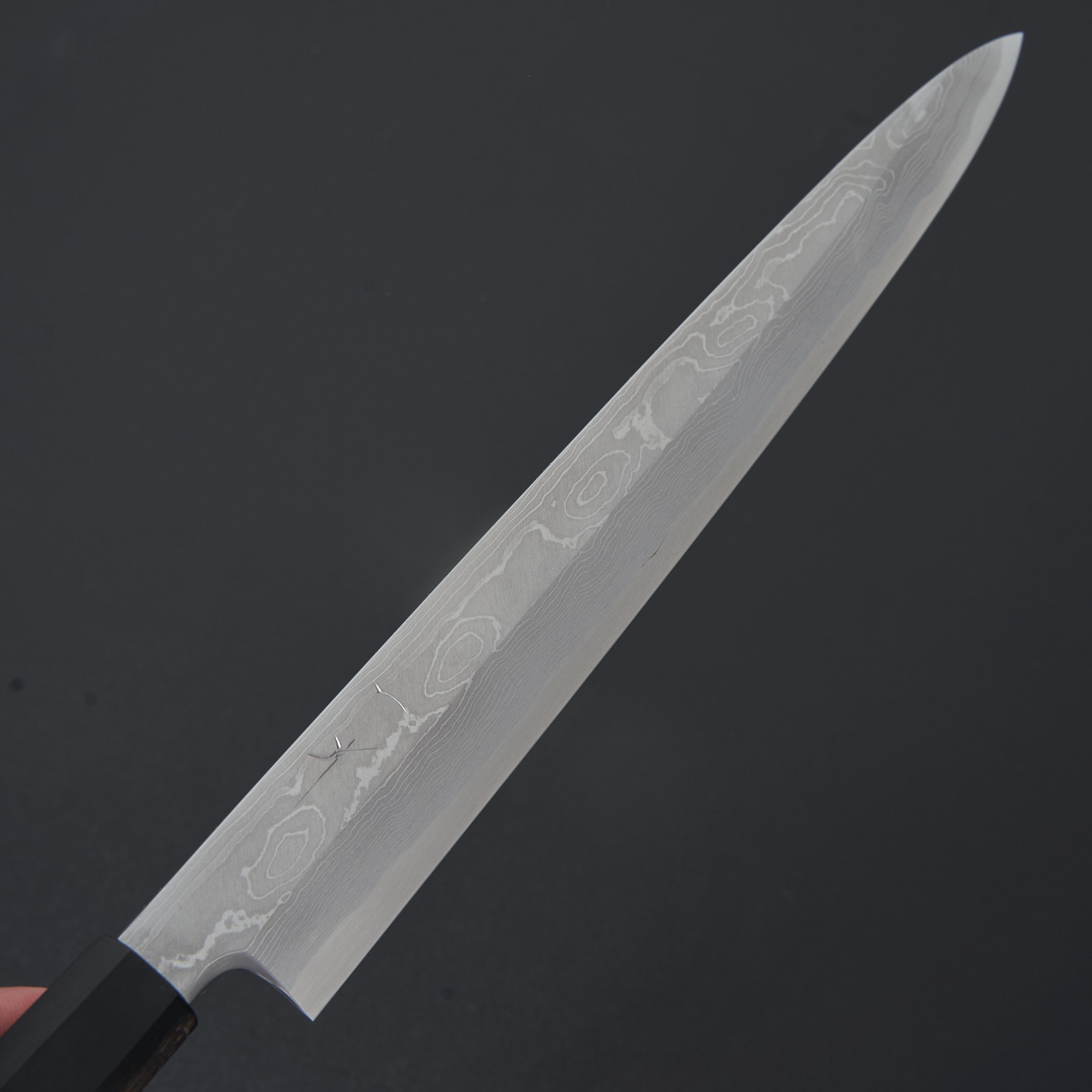 Hitohira Tanaka Manzo Blue #1 Damascus Yanagiba 300mm Sushi Knife with Ebony Handle & Saya - Premium Japanese Chef Knife for Sushi, Sashimi & Precision Cutting
