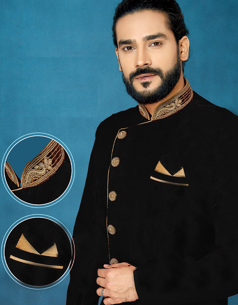 Black Kurta Dhupion Art Silk Dhoti for Men | Traditional Indian Ethnic Wear | Perfect for Festivals, Weddings & Cultural Events