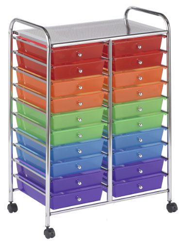 ECR4Kids 20-Drawer Mobile Organizer Cart with Wheels - Colorful Storage Solution for Classroom, Office, or Home Organization