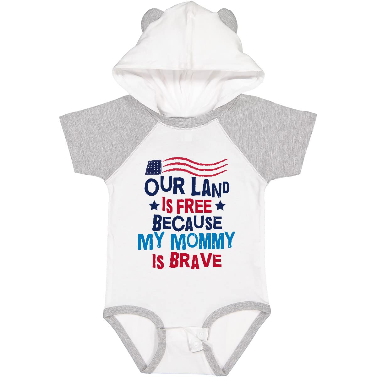 Inktastic Military Land is Free Mommy is Brave Baby Bodysuit - Patriotic Onesie for Boys & Girls, Cute Infant Outfit for Military Families, Veterans Day & 4th of July Celebrations