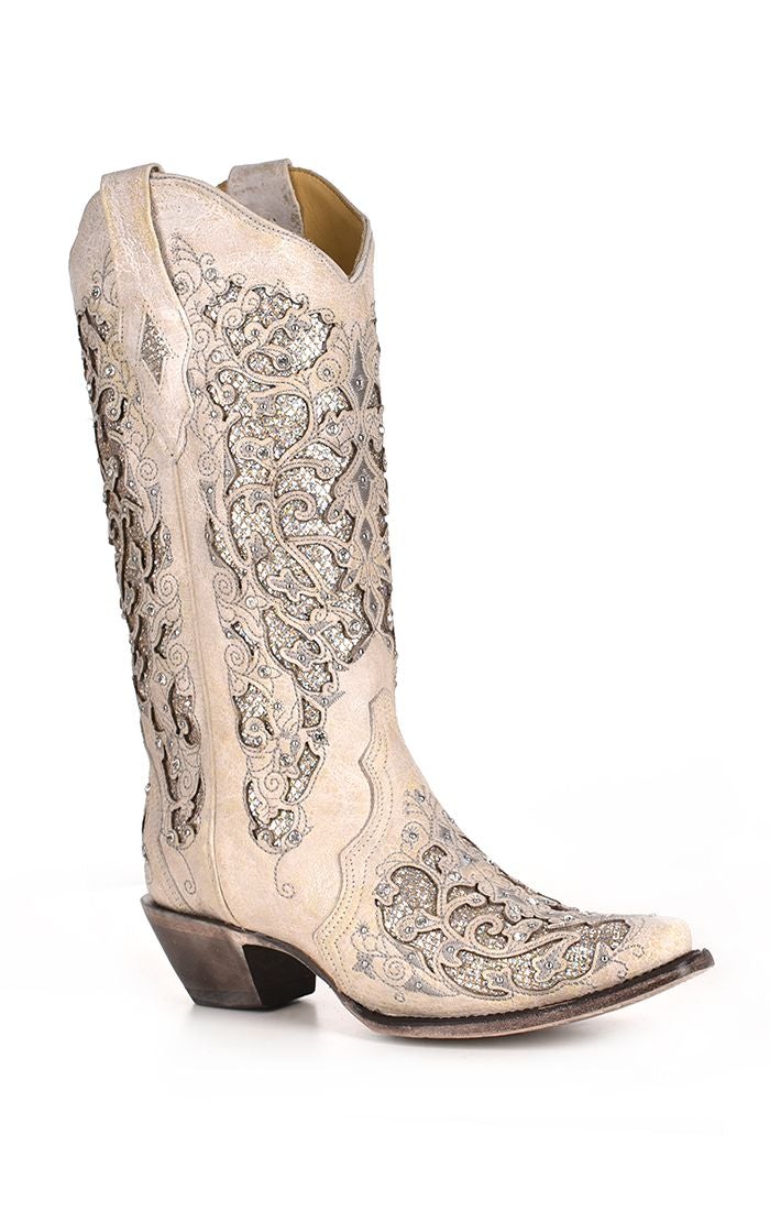 A3322 Women's White Western Cowgirl Wedding Leather Boots - Perfect for Country Weddings, Rodeos & Western Fashion
