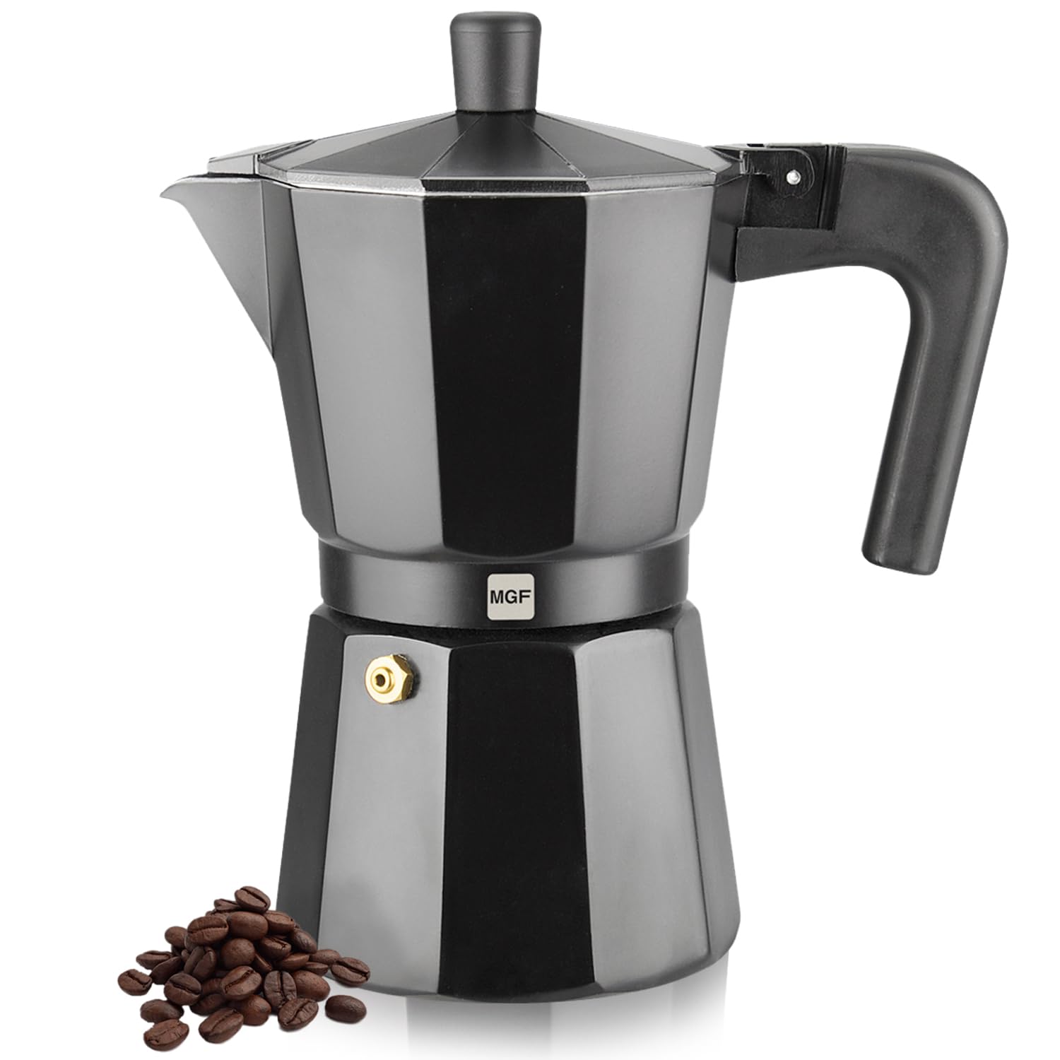 MAGEFESA Kenia Noir Stovetop Espresso Moka Pot - 3 Cup (5 oz) Italian Coffee Maker for Cuban Coffee | Extra-Thick Aluminum with Heat-Resistant Handle | Safe & Easy-to-Use Stovetop Coffee Brewer | Perfect for Home, Office & Camping Coffee Making