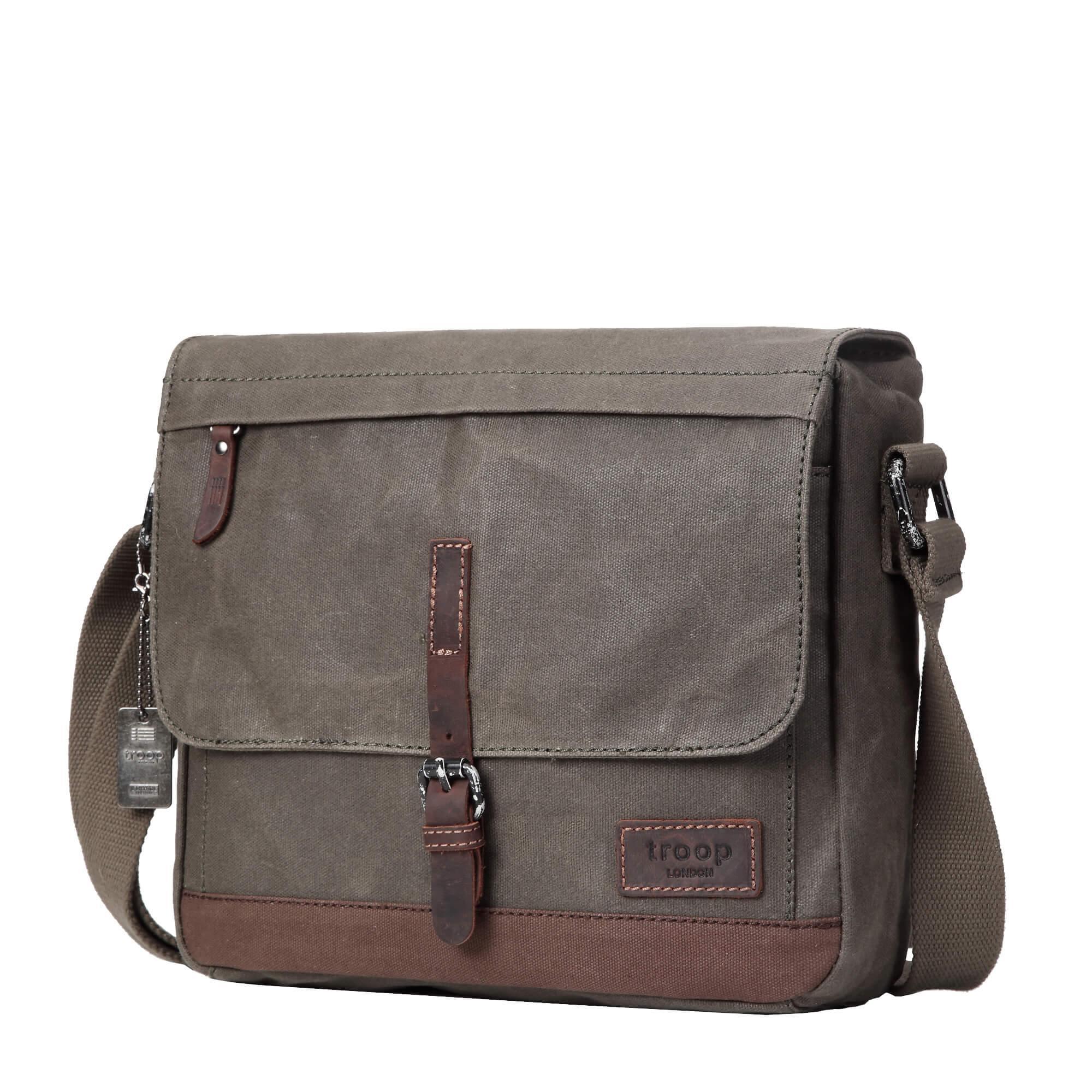 TRP0443 Troop London Heritage Canvas Leather Messenger Bag - Stylish Laptop & Tablet Friendly Travel Bag for Work, School & Daily Commute