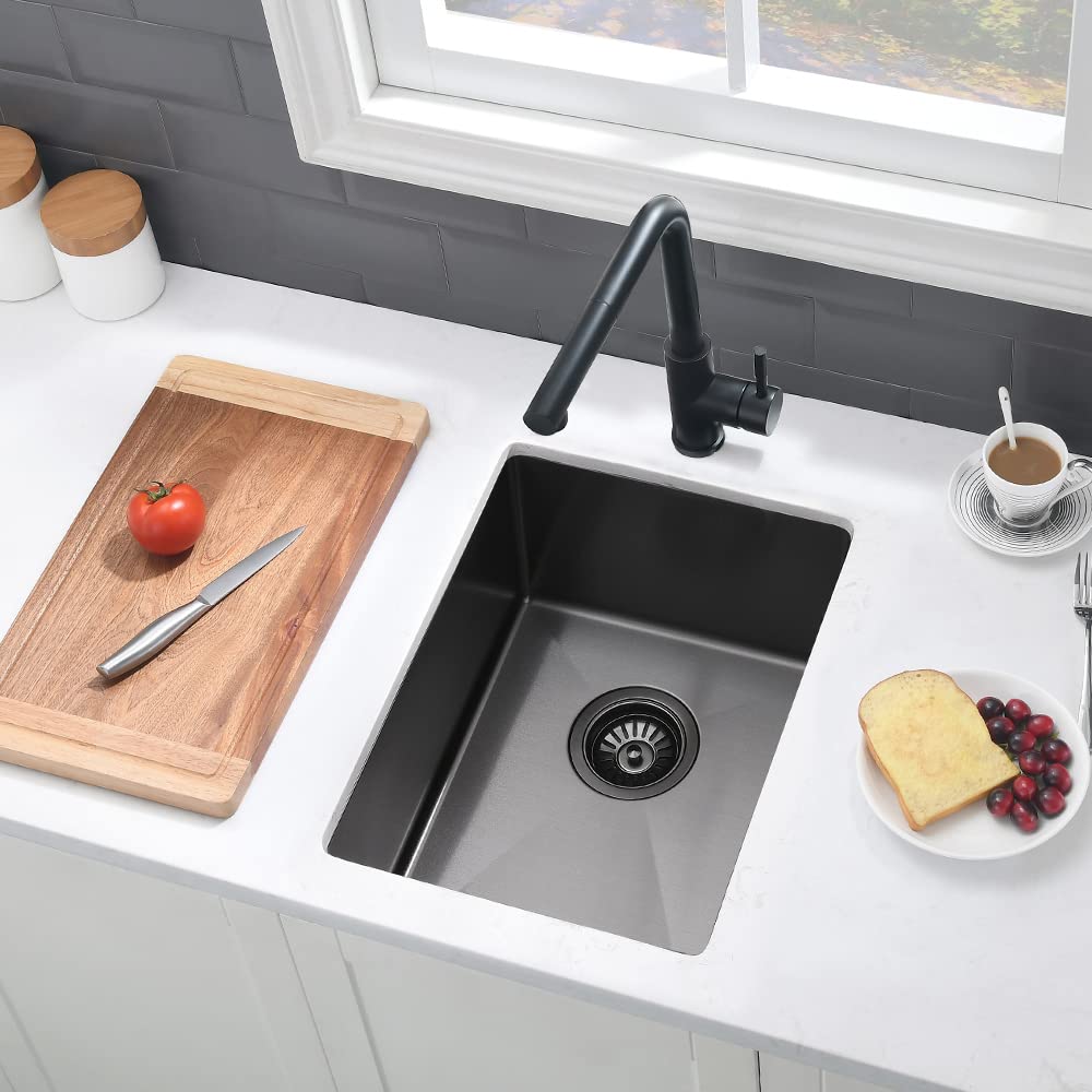 14 Inch Black Undermount Bar Sink - VASOYO 14x18 Stainless Steel Bar Prep Sink, 16 Gauge Single Bowl Kitchen Sink with Bottom Grid & Drain - Perfect for Small Kitchens, Outdoor, RV Use