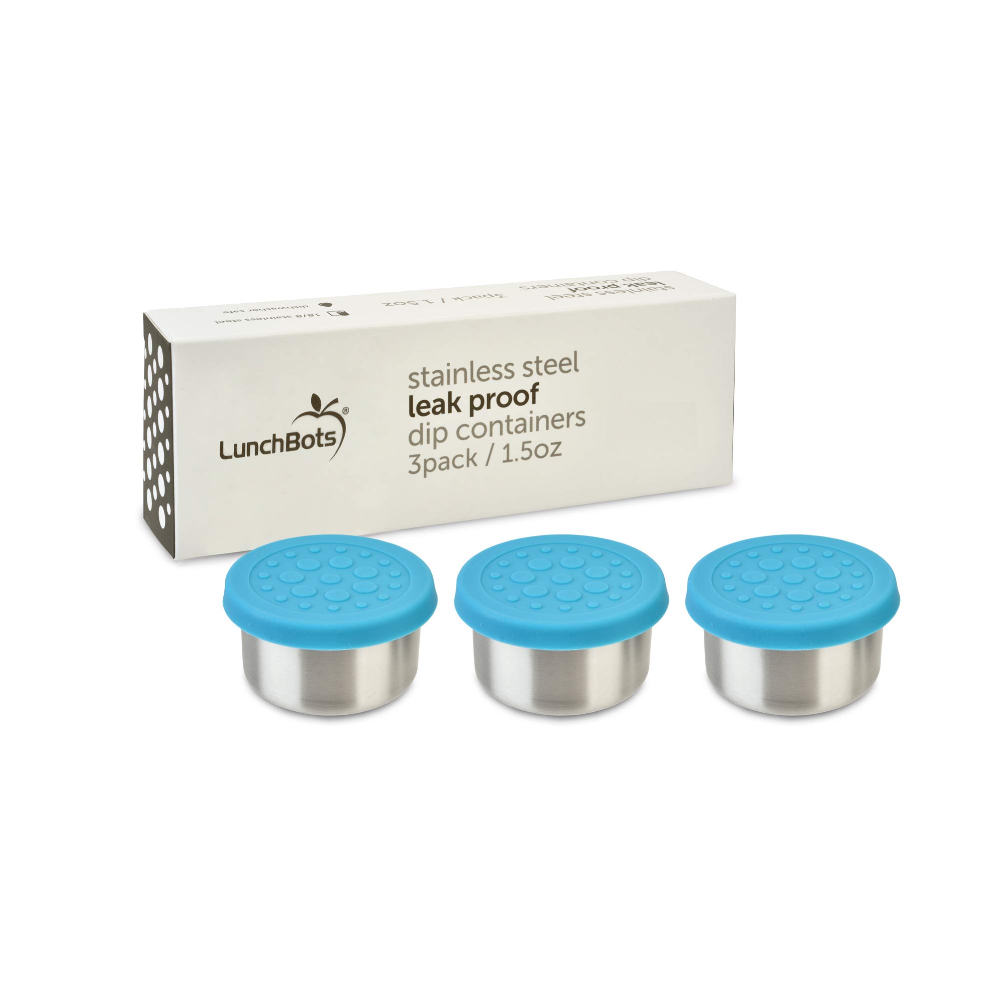 LunchBots Tiny Dips Condiment Containers - Set of 3 Stainless Steel Sauce Cups with Lids (1.5oz) - Spill-Proof, Dishwasher Safe, Food Grade - Perfect for Lunch Boxes, Picnics, and On-the-Go Meals