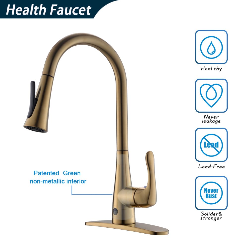GEOATON Touchless Kitchen Faucet with Motion Sensor - Hands-Free Pull Down Sprayer Sink Faucet, Lead-Free Healthy Brass Material, Easy DIY Installation (Gold) - Perfect for Modern Kitchens, Restaurants & Hygienic Cooking