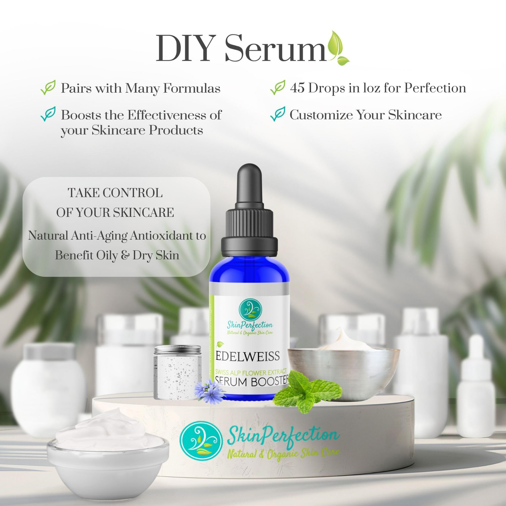 Edelweiss Antioxidant Extract - Natural Vitamin C Serum for Anti-Aging & Hydration | Brightens Skin, Reduces Wrinkles | DIY Skincare, Face Lotion & Serum Base | Perfect for Daily Skincare Routine & Night Treatment