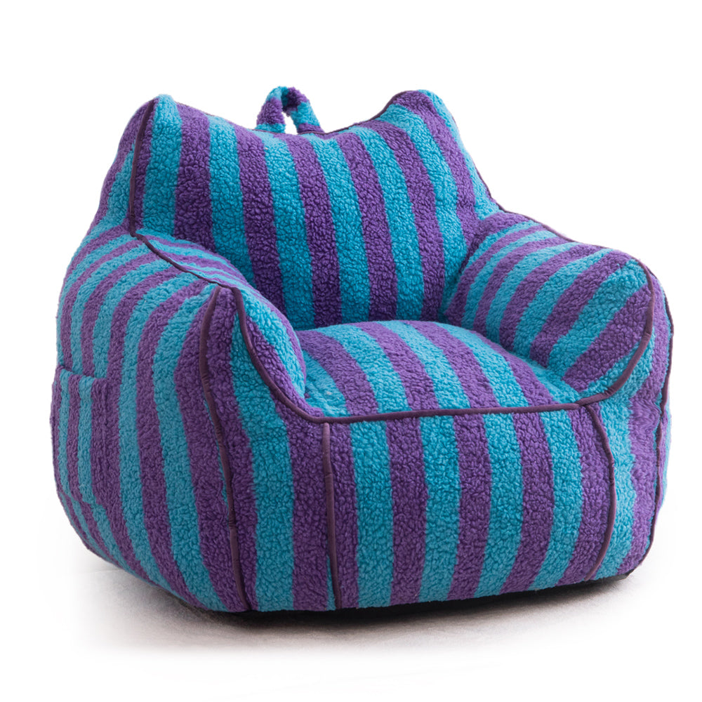 MAXYOYO Sherpa Kids Bean Bag Chair - Soft & Cozy Bean Bag Couch with Decorative Edges for Boys & Girls, Perfect for Bedroom, Playroom or Reading Nook (Stripe Blue)