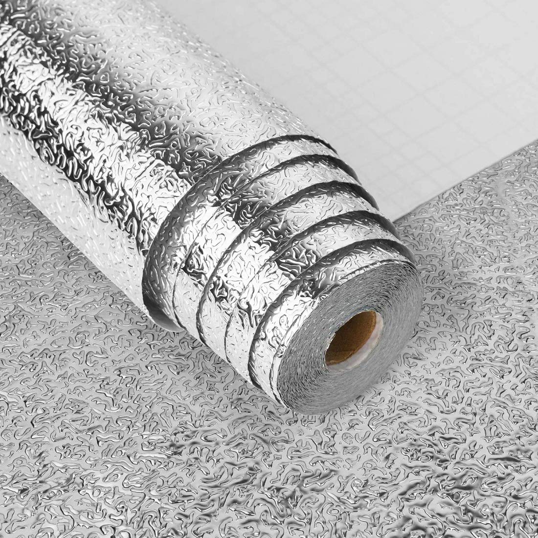 Waterproof Self-Adhesive Aluminum Foil Sticker Roll - Anti-Mold, Heat & Oil Resistant for Kitchen Walls, Drawers, Shelves & Furniture (Silver, 5 Rolls) - Perfect for Kitchen Backsplash, Cabinet Lining, and Appliance Protection