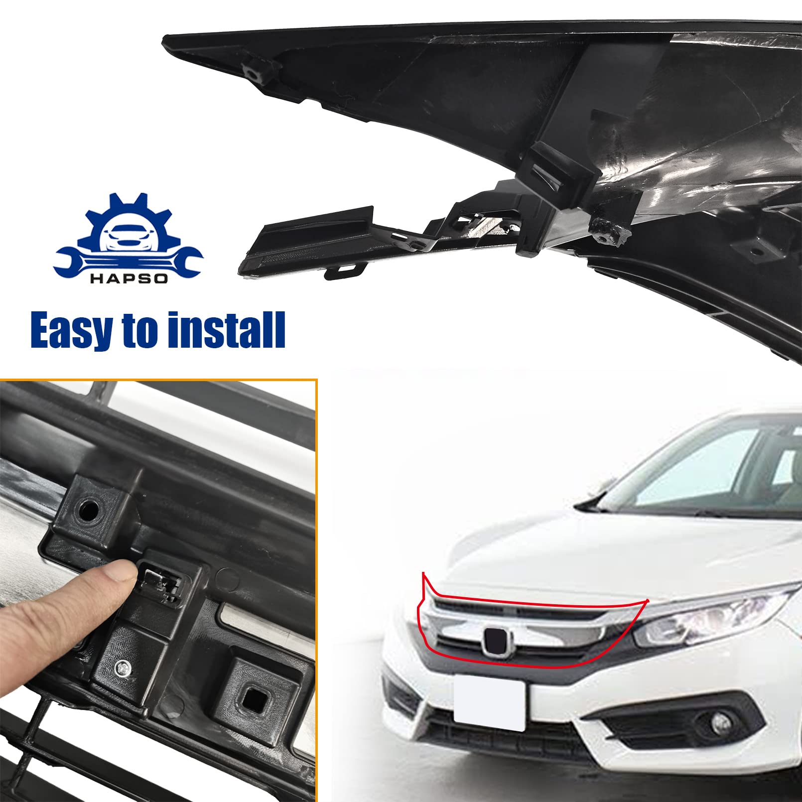 Chrome Front Bumper Upper Grille Guard for 2016-2018 Honda Civic | Replacement Part 71121TBAA01 & HO1200231 | Enhances Style & Protection for Daily Driving & Car Shows