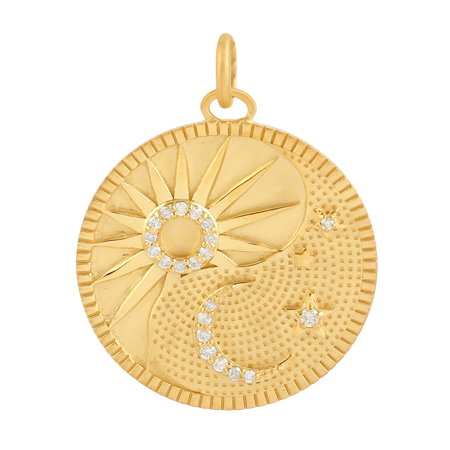 14K Yellow Gold Crescent Moon Sun and Star Pendant with Pave Diamonds - Elegant Celestial Jewelry for Women, Perfect for Gifts, Anniversaries, and Everyday Wear