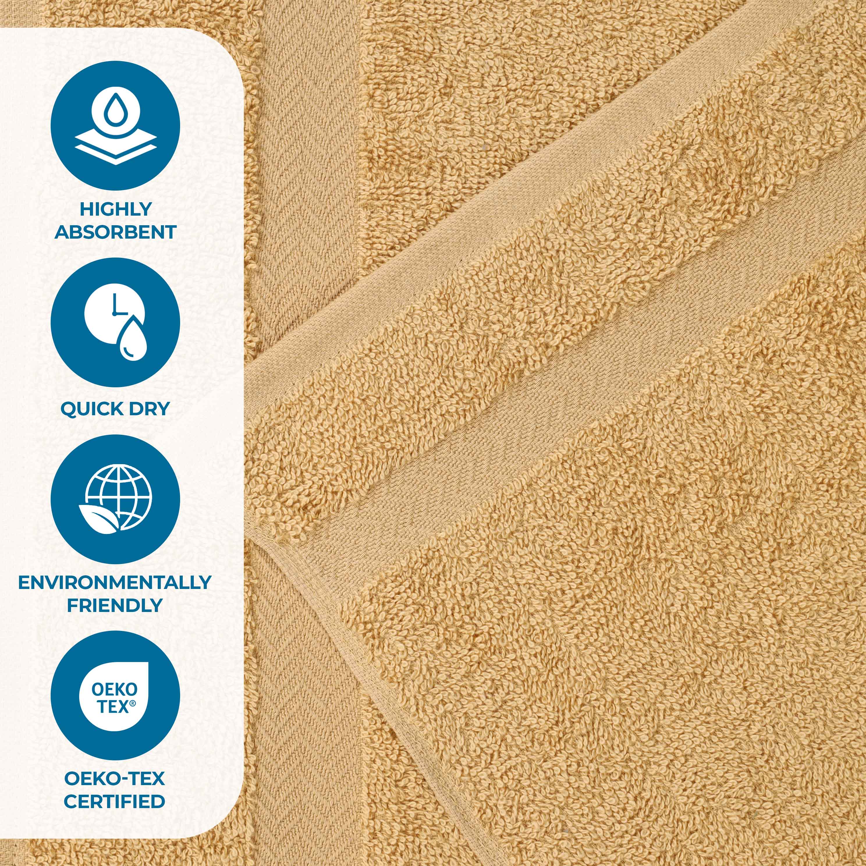 Franklin 100% Cotton Eco-Friendly Bath Towel Set - 12 Piece Soft Absorbent Towels for Bathroom, Spa & Gym Use