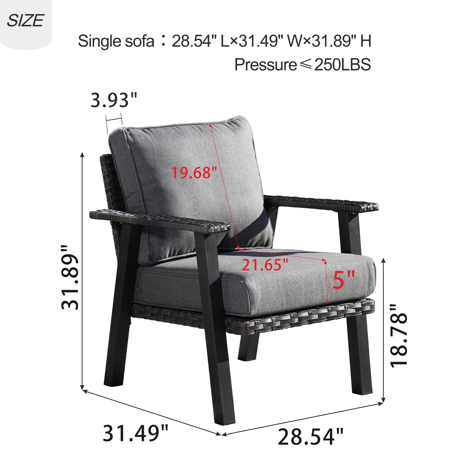 Ovios Patio Chairs Set of 2 - All-Weather Wicker Rattan Outdoor Chairs with Comfortable Cushions, High Back Single Sofa for Porch, Garden, Backyard & Deck - Dark Grey - Perfect for Relaxing, Lounging & Entertaining Guests Outdoors