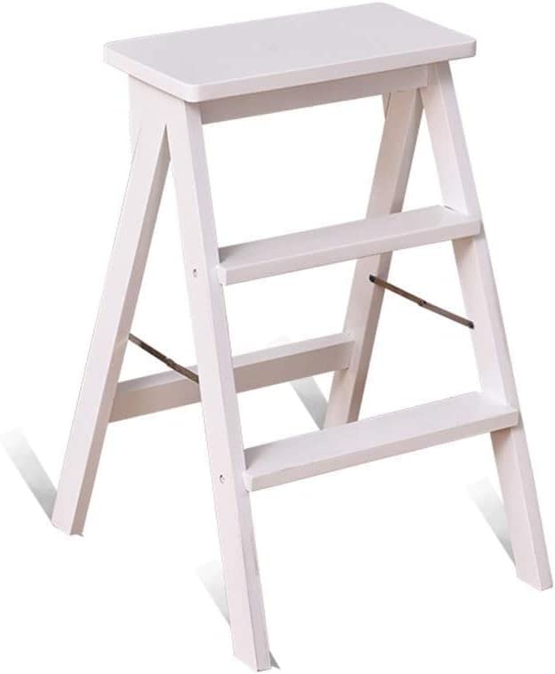 OKUOKA Solid Wood Step Stool - Foldable Kitchen Stool, Portable Ladder Stool for Home, Living Room, Bedroom - Non-Slip White Step Stool for Kids & Adults (Perfect for Reaching High Shelves & Storage)