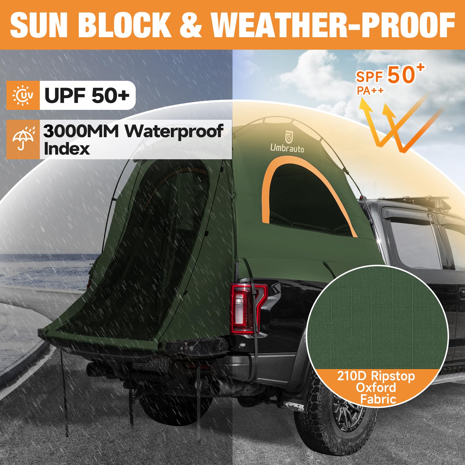 Umbrauto Easy Set-Up Truck Bed Tent for 6.4-6.7ft Pickup Trucks with Inflatable Mattress | PU3000mm Waterproof Camping Kit (Blue & Black) | Perfect for Outdoor Adventures, Road Trips & Family Camping