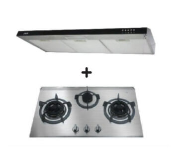 Ellane 60cm/90cm Slimline Hood with Black Panel EH 9180 + Ellane EB 338SV 76cm 3 Burner Gas Cooker - Modern Kitchen Ventilation & Cooking Solution for Home Chefs