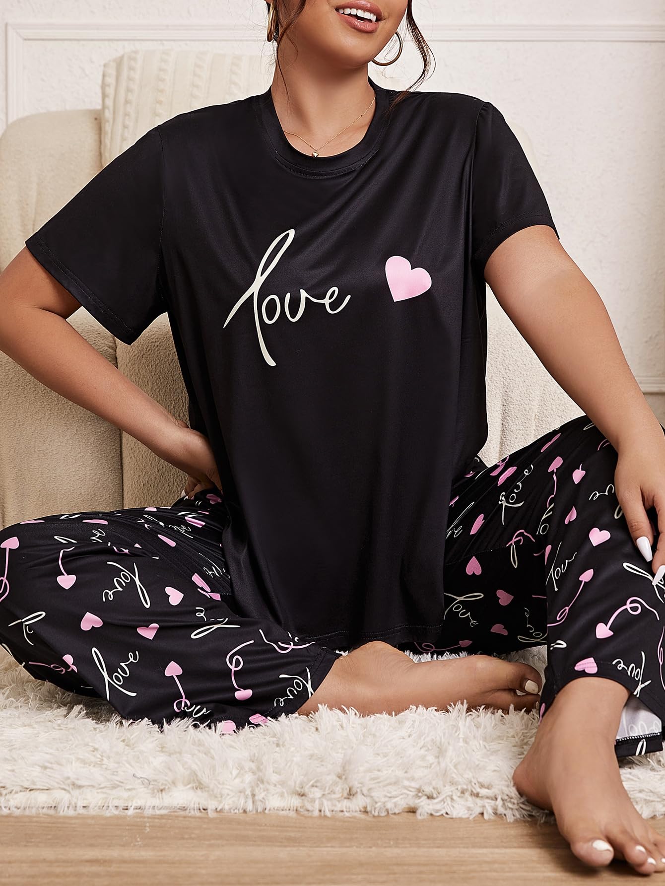 OYOANGLE Plus Size Pajama Set - Women's 2-Piece Sleepwear for Lounge & Nightwear