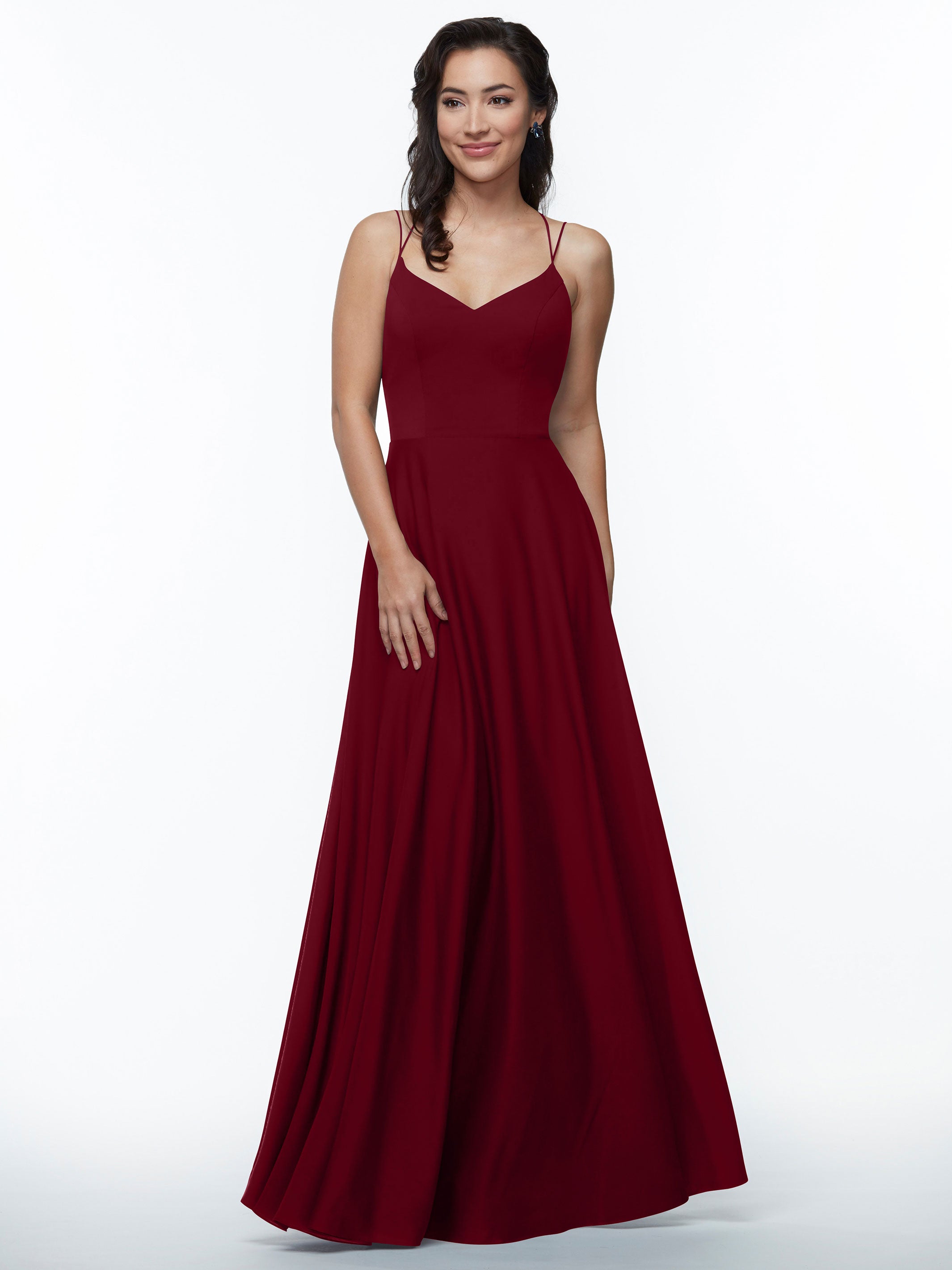 Elegant 83024 Stretch Chiffon A-Line Bridesmaid Dress with Pockets - Perfect for Weddings, Parties & Formal Events - Comfortable & Stylish Plus Size Option Available