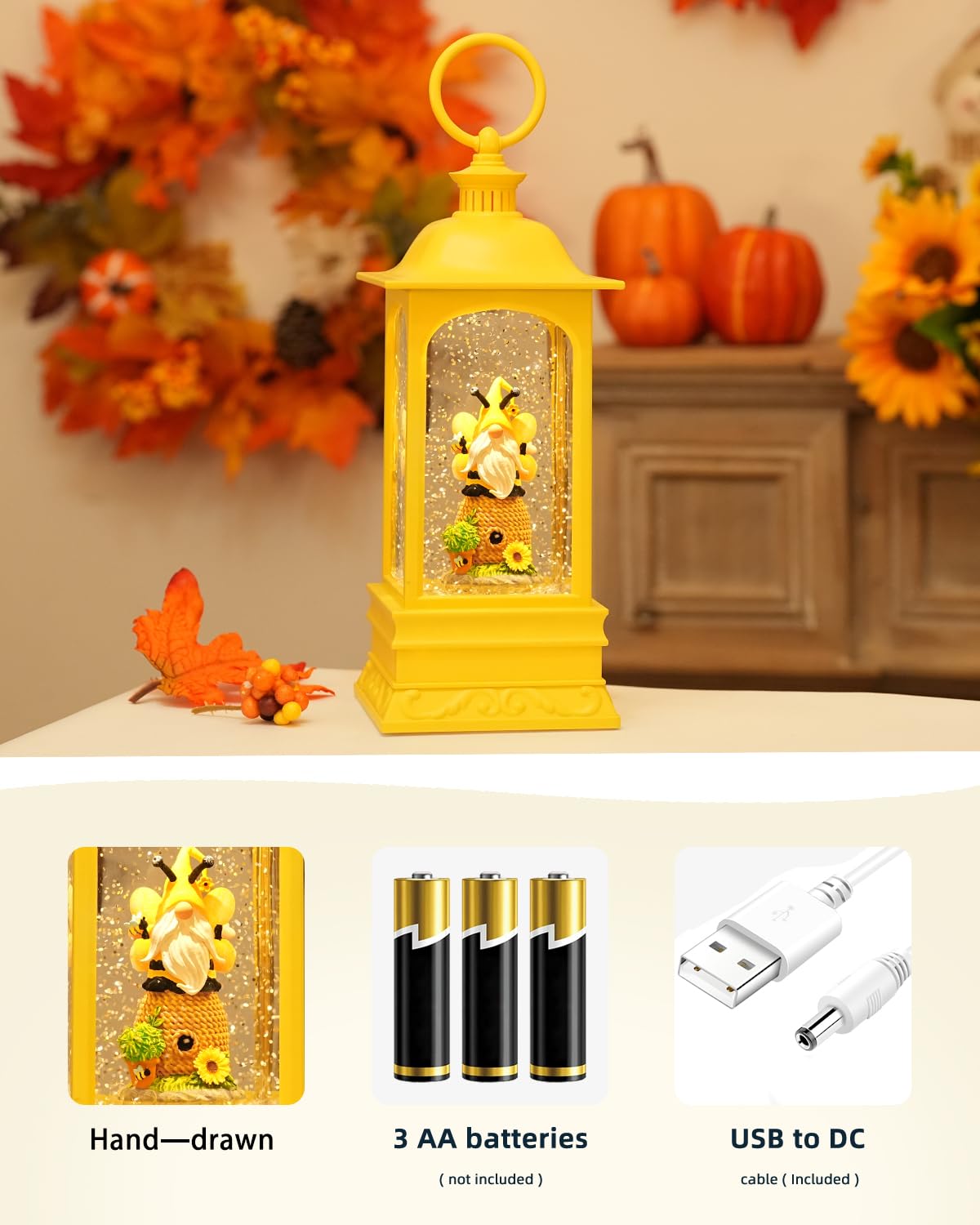 Light Up Honey Bee Hive Snow Globe Lantern - Spring Gnome Decorations with 6H Timer, Battery/USB Powered for Home, Garden & Easter Decor | Perfect for Tabletop, Shelf Display & Seasonal Party Decor