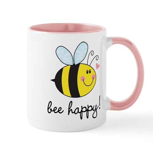 White/Pink Inside - Bee Happy Mugs