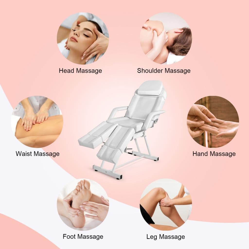 Professional Portable Massage Table - Adjustable Facial Bed & Lash Extension Bed with Tray & Split Footrests | Perfect for Salon, Spa, Home Use (White)