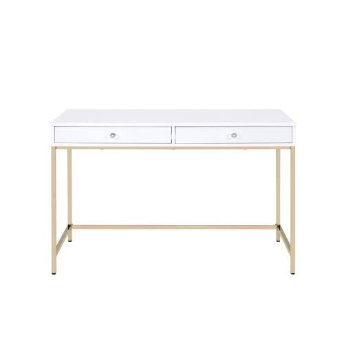 Aybihous3 Ottey Vanity Desk - White High Gloss with Gold Finish | Modern Dressing Table for Bedroom & Makeup Area | Perfect for Women's Beauty Routine & Home Decor