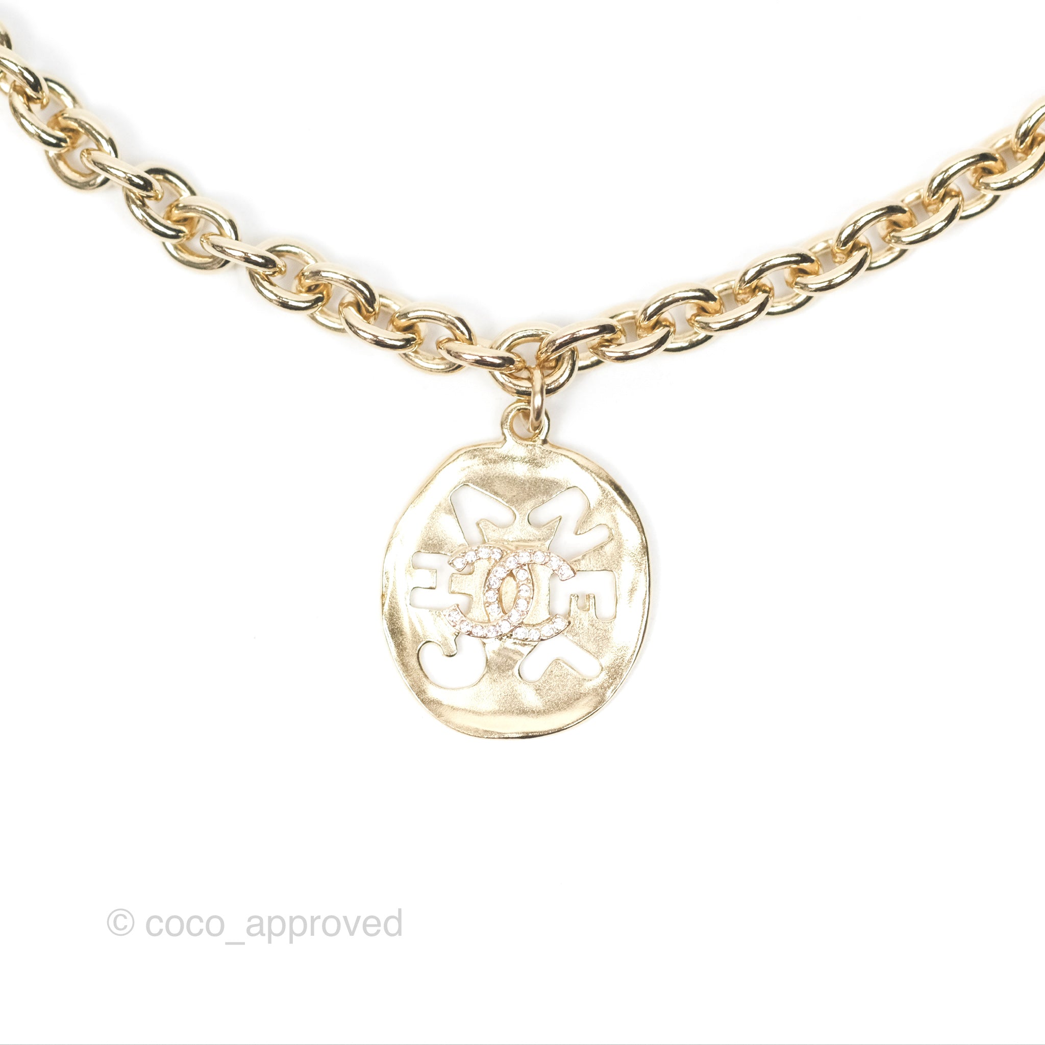 Chanel CC Logo Charm Necklace in 21K Gold Tone - Elegant Jewelry for Women, Perfect for Parties, Weddings & Special Occasions