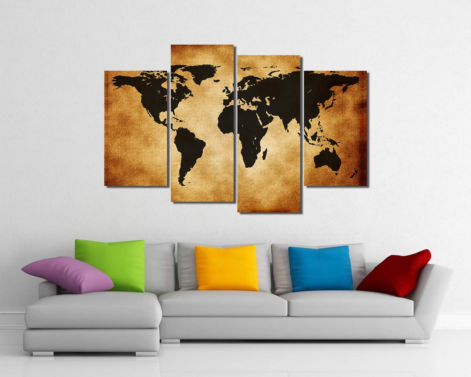 Picture Sensations® Glow in the Dark Framed Canvas Art - Vintage Abstract World Travel Map Wall Decor (48