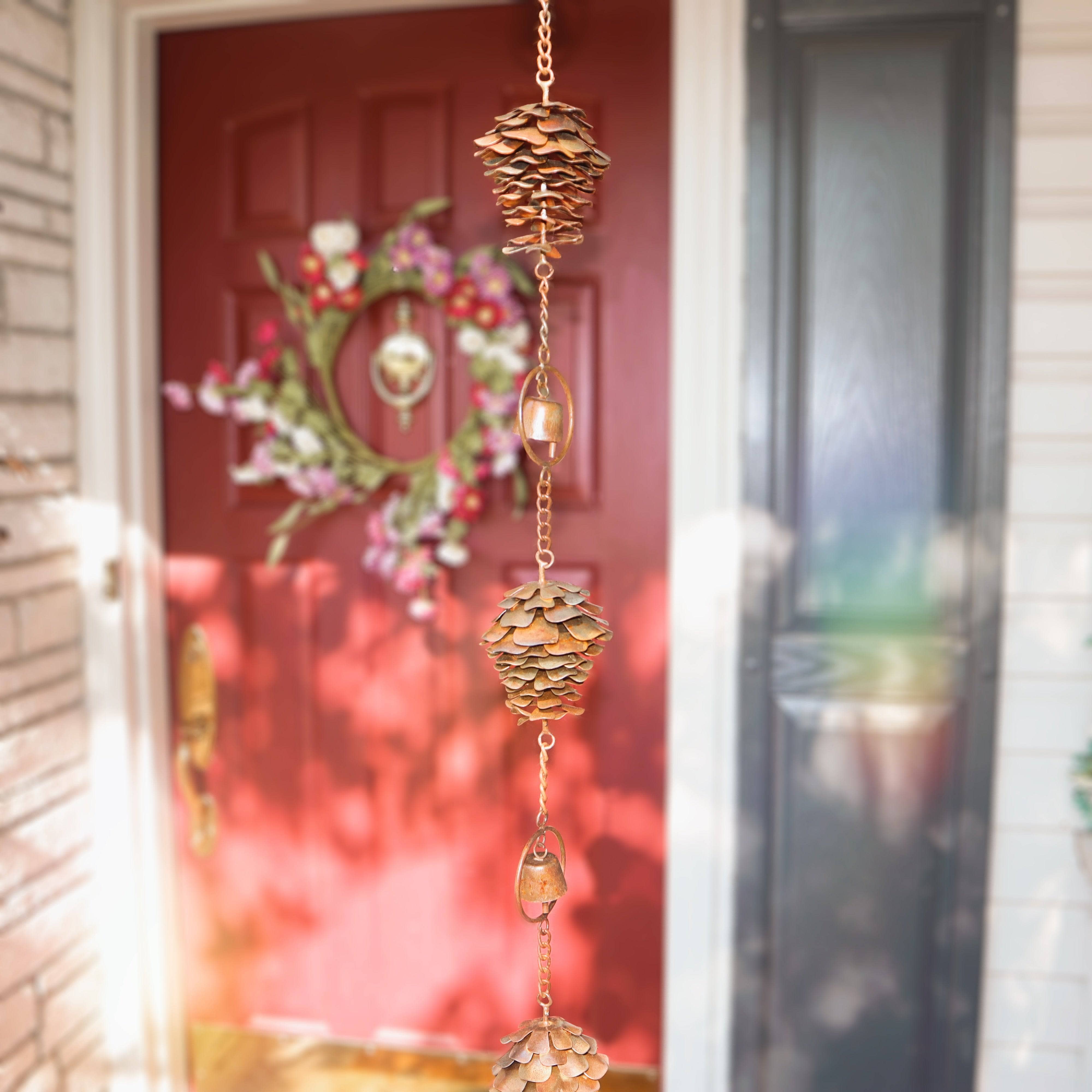 Pinecones and Bells Hanging Garden Ornament - Rustic Outdoor Christmas Decor for Porch, Patio, and Tree - Perfect for Holiday and Winter Home Decoration