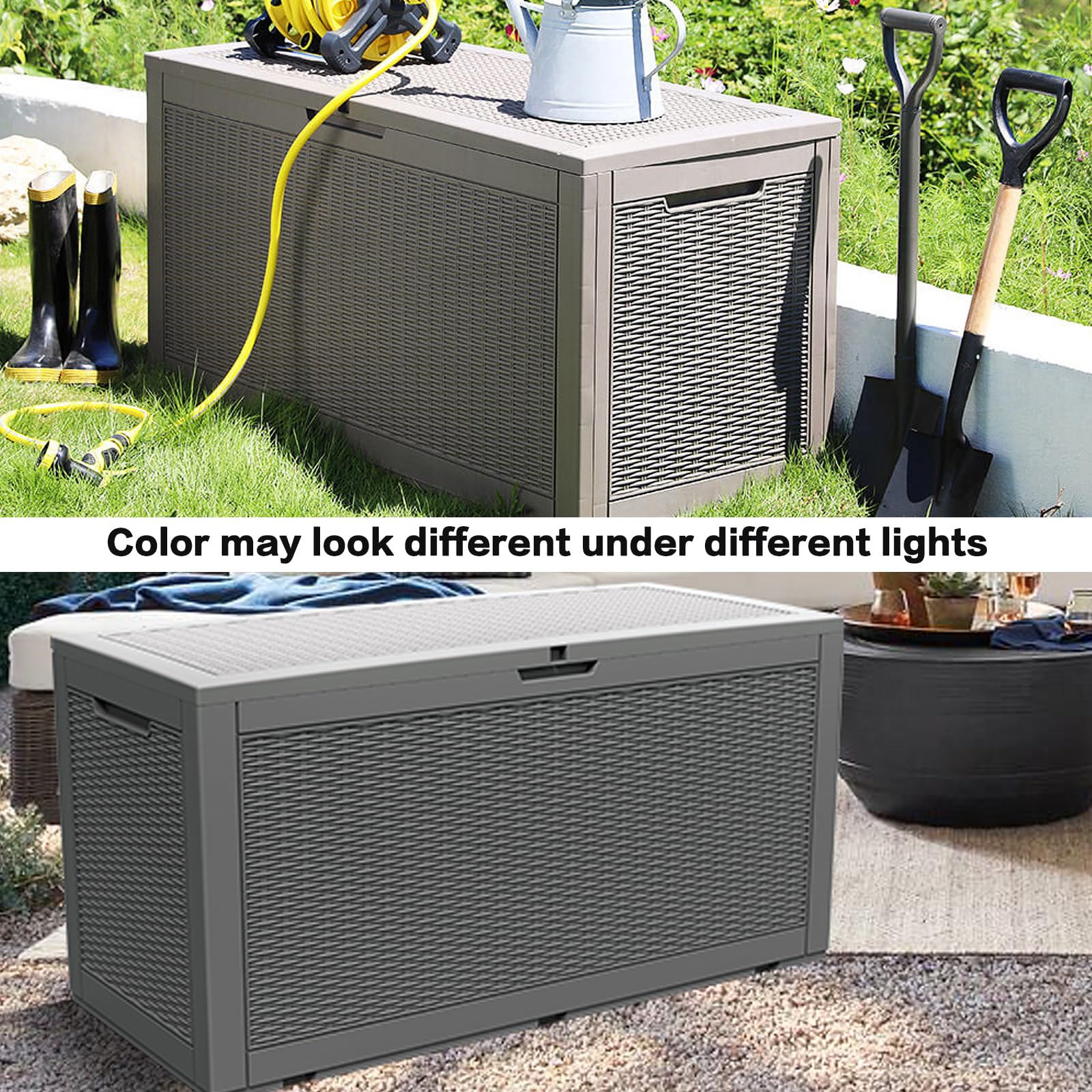100 Gallon Waterproof Outdoor Storage Deck Box - Modern-Depo Polypropylene Garden & Pool Storage Bench for Towels, Tools & Patio Accessories - Gray - Perfect for Backyard, Porch & Poolside Organization