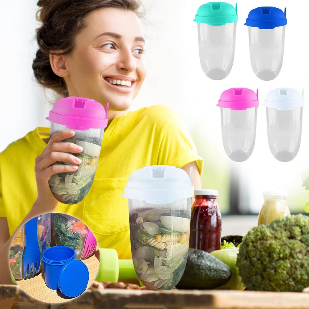 YunQin Creative Fresh Salad Container with Fork & Sauce Cup - Portable Bento Lunch Box for Women, Fitness, Weight Loss - Perfect for Gym, Office, Picnic & Meal Prep (Pink)