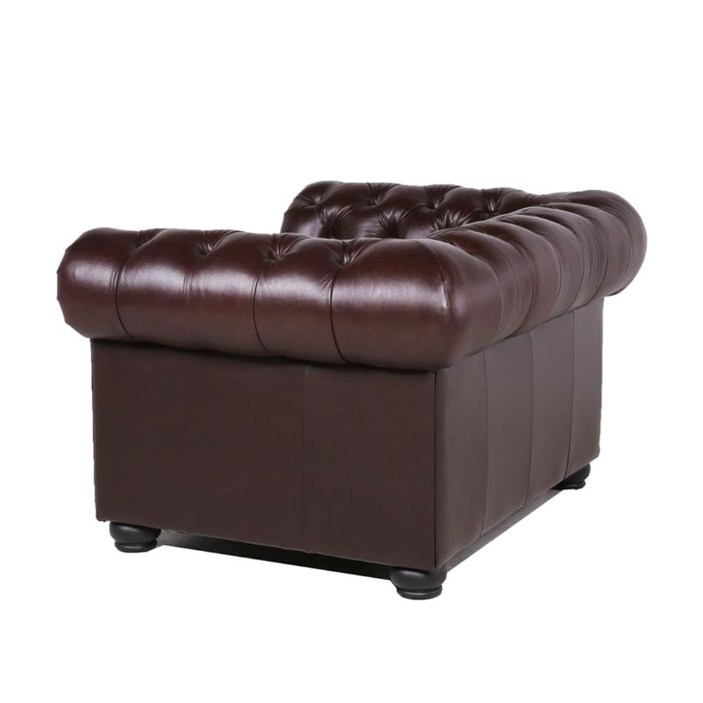 Luxury Brown Leather Chesterfield Accent Chair and Sofa 2-Piece Set for Living Room - Classic Home Square Furniture for Office, Lounge & Library Decor