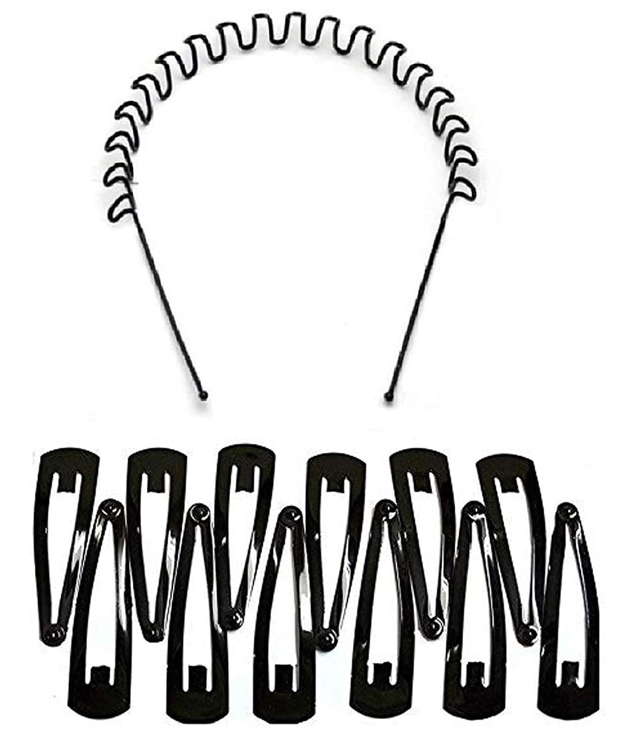 CHRONEX 12 Pack Metal Tic Tac Hair Clips with Zig Zag Hair Band - Hair Accessories for Women & Girls - Perfect for School, Work, Parties & Everyday Styling
