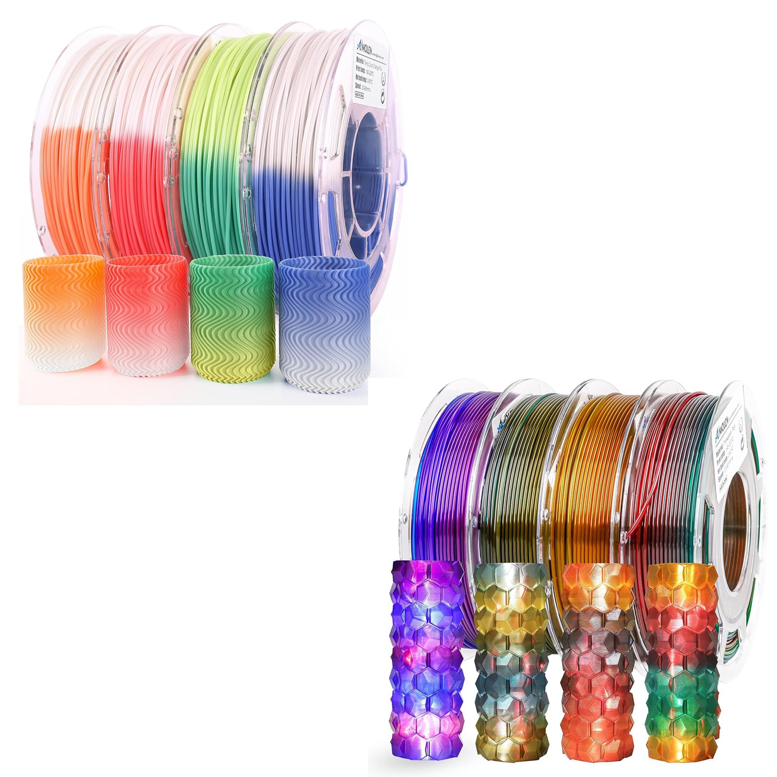 AMOLEN 3D Printer Filament Bundle - 1.75mm PLA Filament with Temperature Color Changing & Transparent Multicolor - 4 Spools (200g Each) for 3D Printing Projects, DIY Crafts, and Educational Models