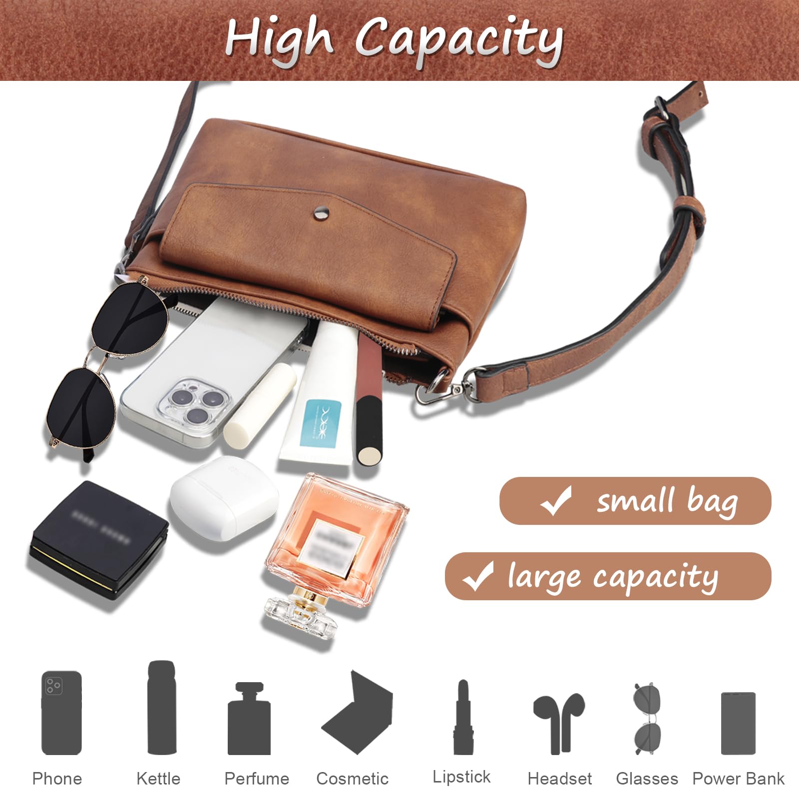 Stylish Small Leather Crossbody Bag with Detachable Wallet - Mini Fashion Purse Wristlet with Adjustable Strap - Perfect for Travel, Shopping & Everyday Use
