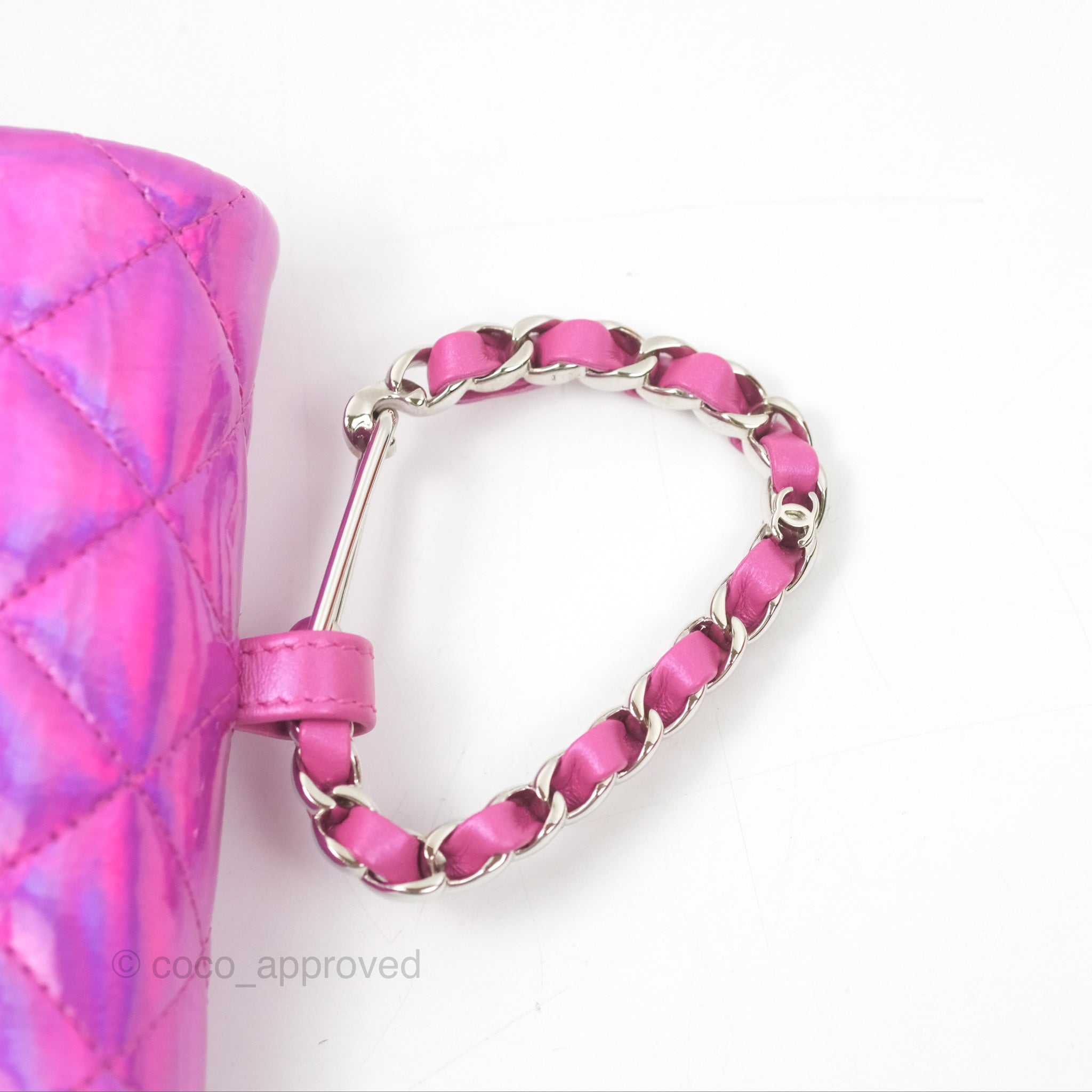 Chanel Fuchsia Iridescent Mirror Goatskin Card Holder with Hook - Luxury Wallet for Women, Perfect for Everyday Use & Travel Accessories