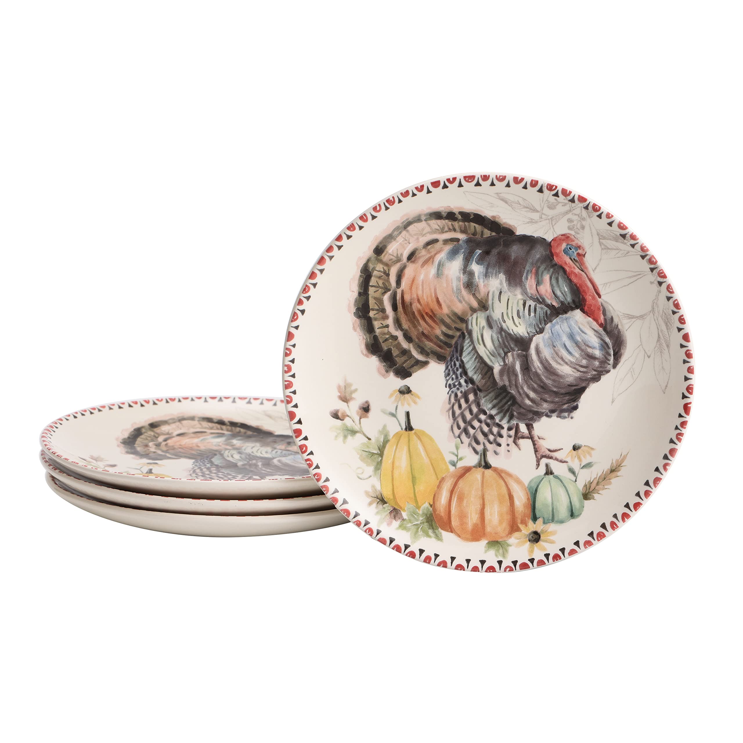 Bico Blessing Season 8.75 Inch Ceramic Salad Plates Set of 4 - Microwave & Dishwasher Safe Appetizer Dishes for Dinner Parties, Holiday Meals & Everyday Use