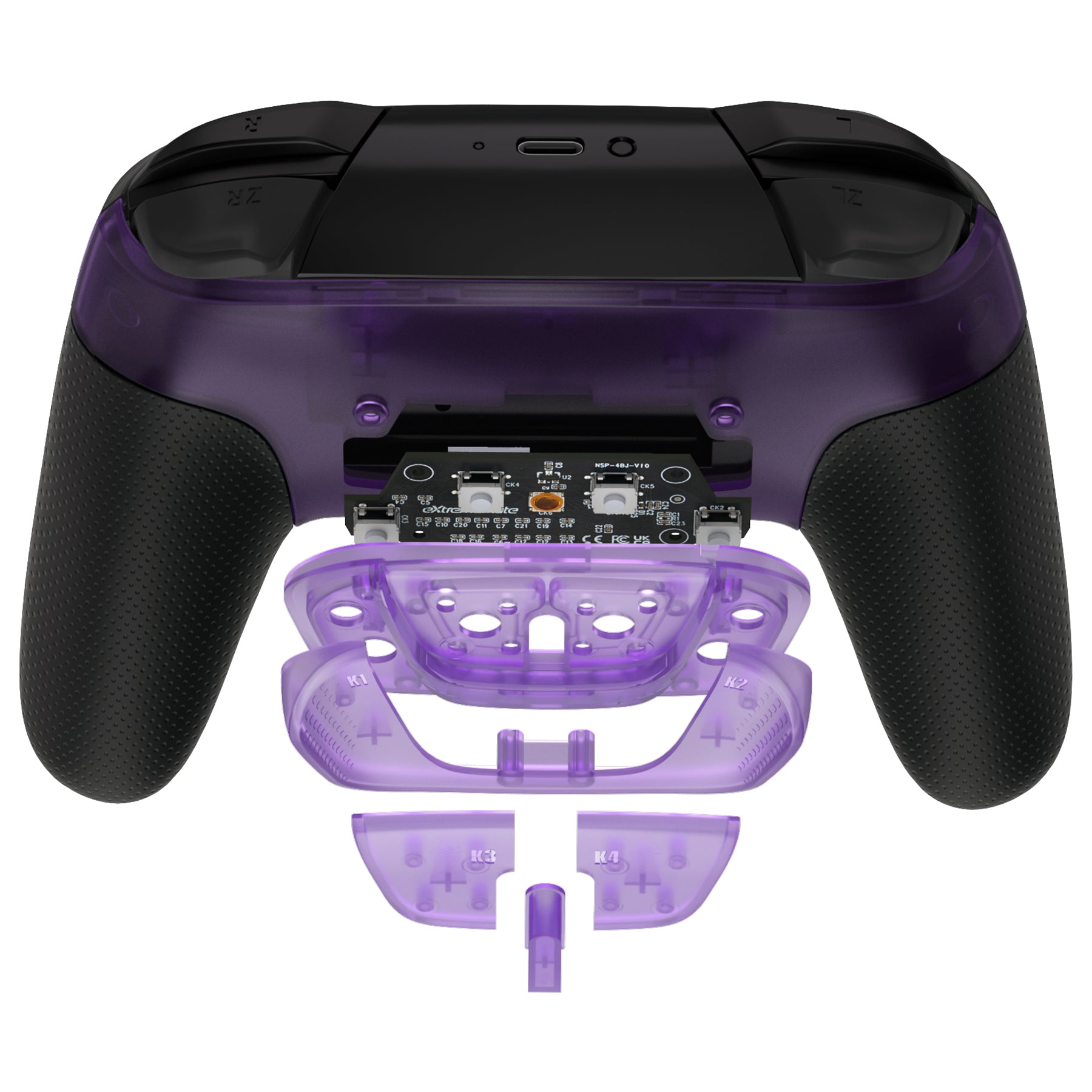 eXtremeRate Remappable RISE4 Remap Kit for Nintendo Switch Pro Controller - Clear Atomic Purple | Custom Button Mapping for Gaming | Perfect for Competitive Play & Long Gaming Sessions