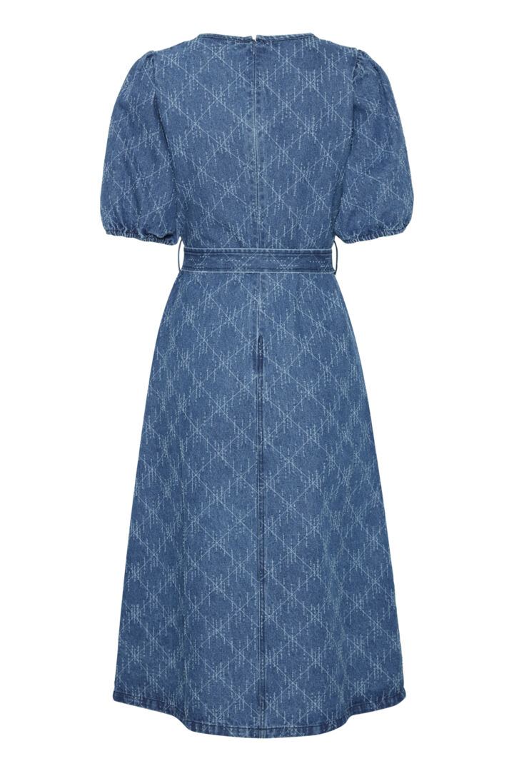 HASKI Women's Denim Midi Dress - Medium Blue Wash, Casual & Stylish for Everyday Wear, Office, or Date Night