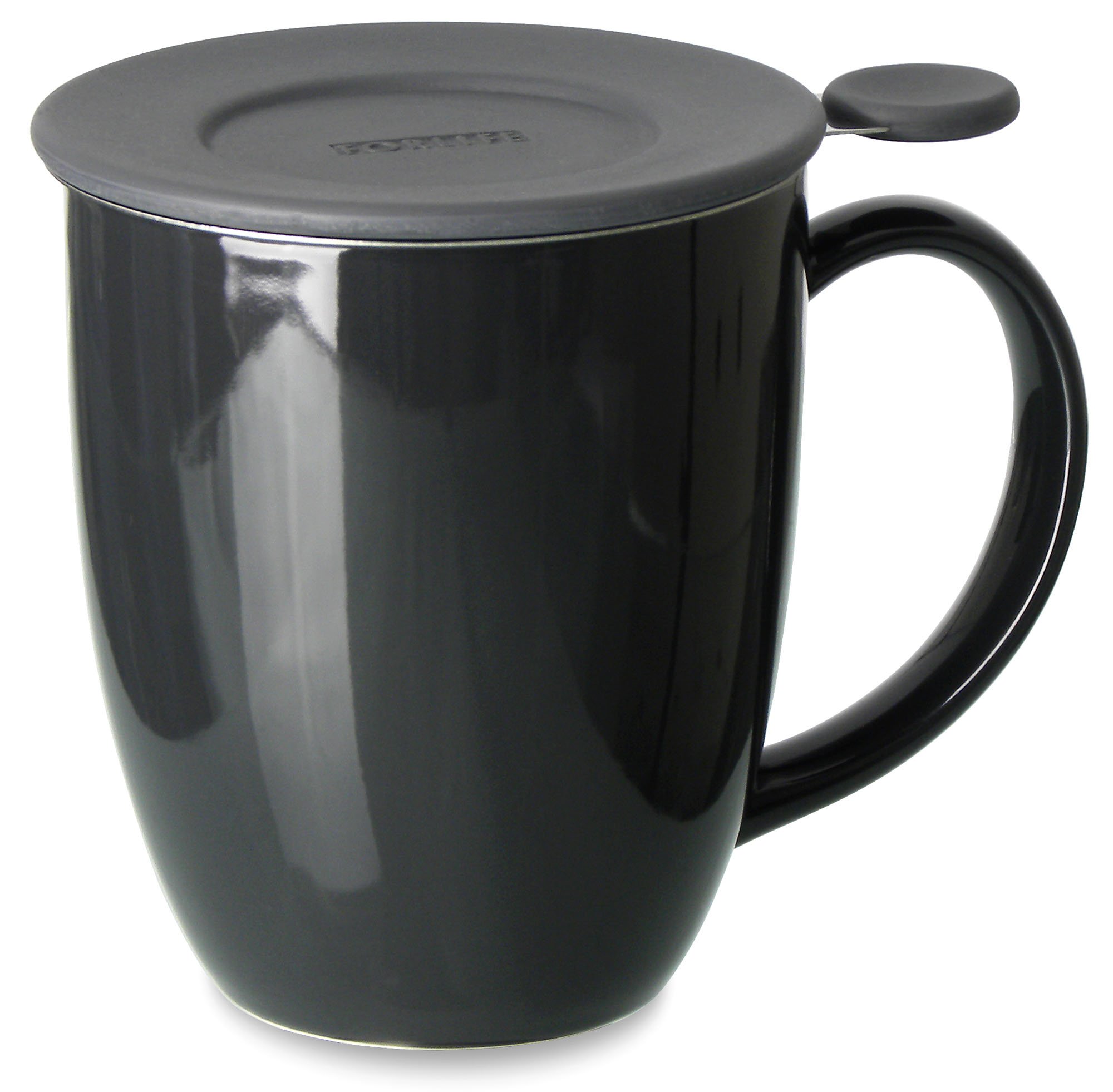 FORLIFE Uni Brew-in-Mug with Tea Infuser and Lid - 16oz Black Graphite Tea Cup for Loose Leaf Tea | Perfect for Office, Travel & Home Use