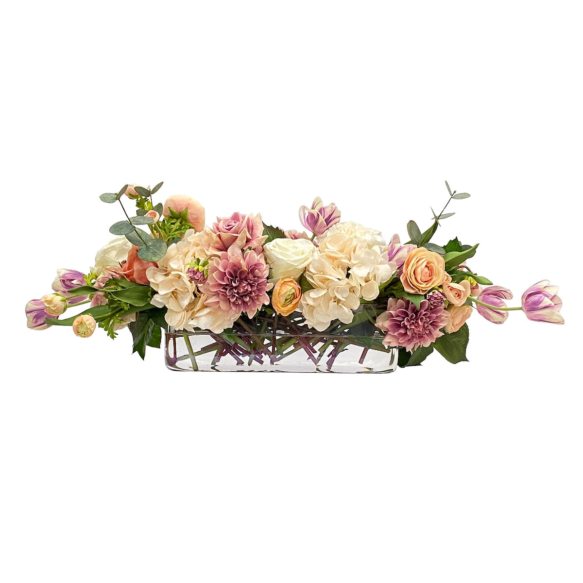 Elegant Rose Dahlia Tulip Floral Centerpiece for Weddings, Parties & Home Decor | Fresh Flower Arrangement for Tables & Events