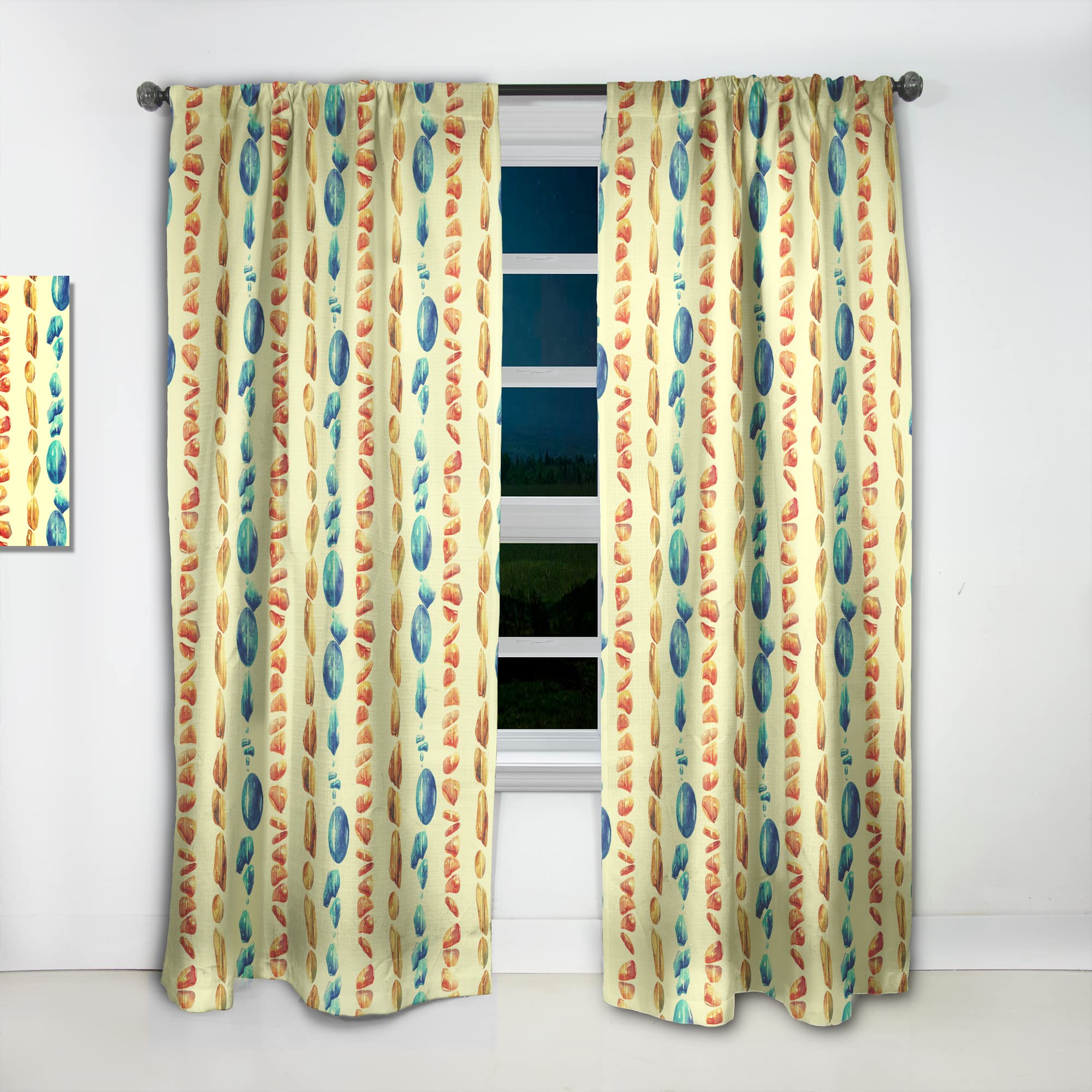 DesignQ Natural Semiprecious Stone Beaded Curtains - Thermal Insulated Single Panel (52x95 inches) for Bedroom & Living Room - Elegant Room Divider & Boho Home Decor