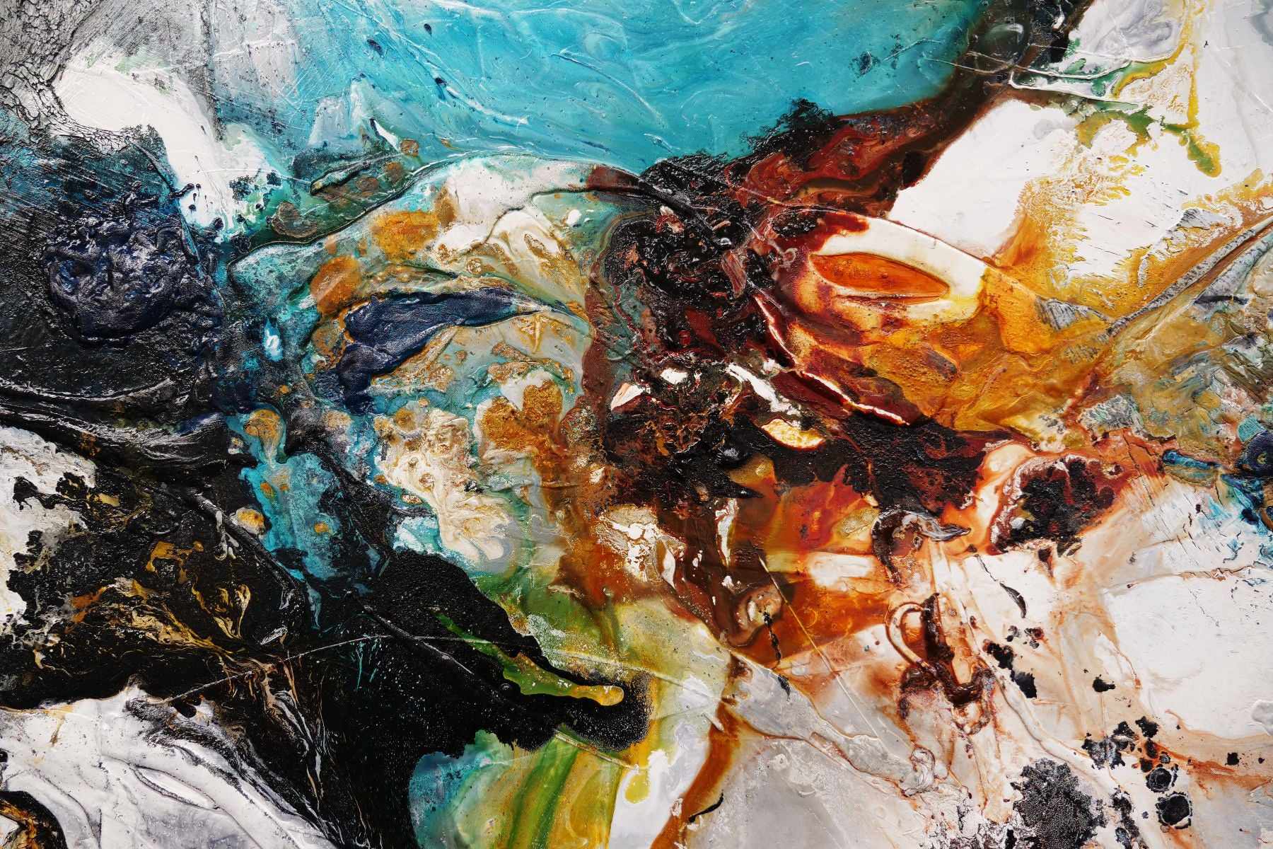 240cm x 100cm Black White Teal Textured Abstract Canvas Wall Art - Modern Natural Potion Painting for Living Room, Bedroom & Office Decor