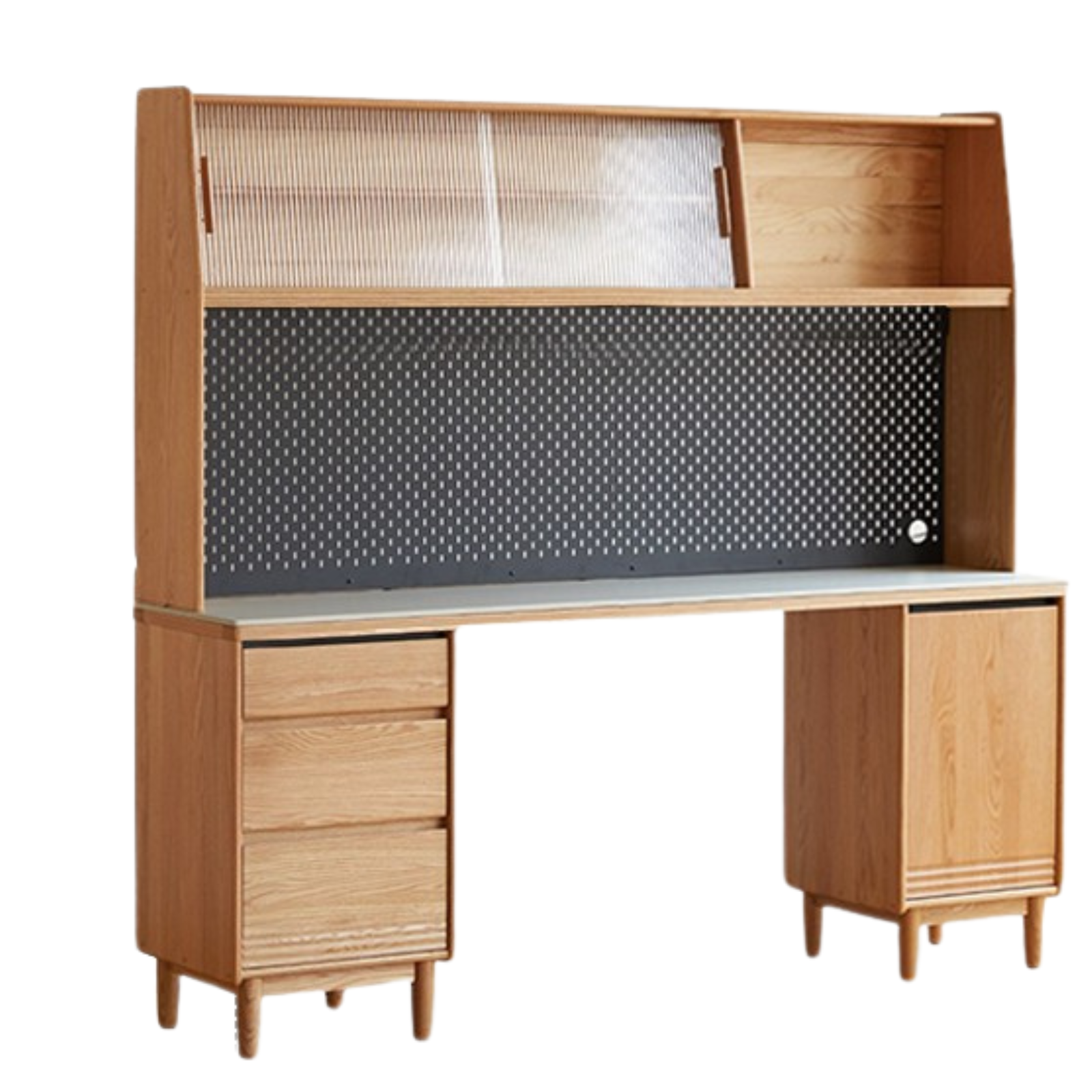 70.9x17.7x73.4 inch / 180.4x45x186.5 cm / Natural wood color / Oak white rock board sideboard + upper shelf
