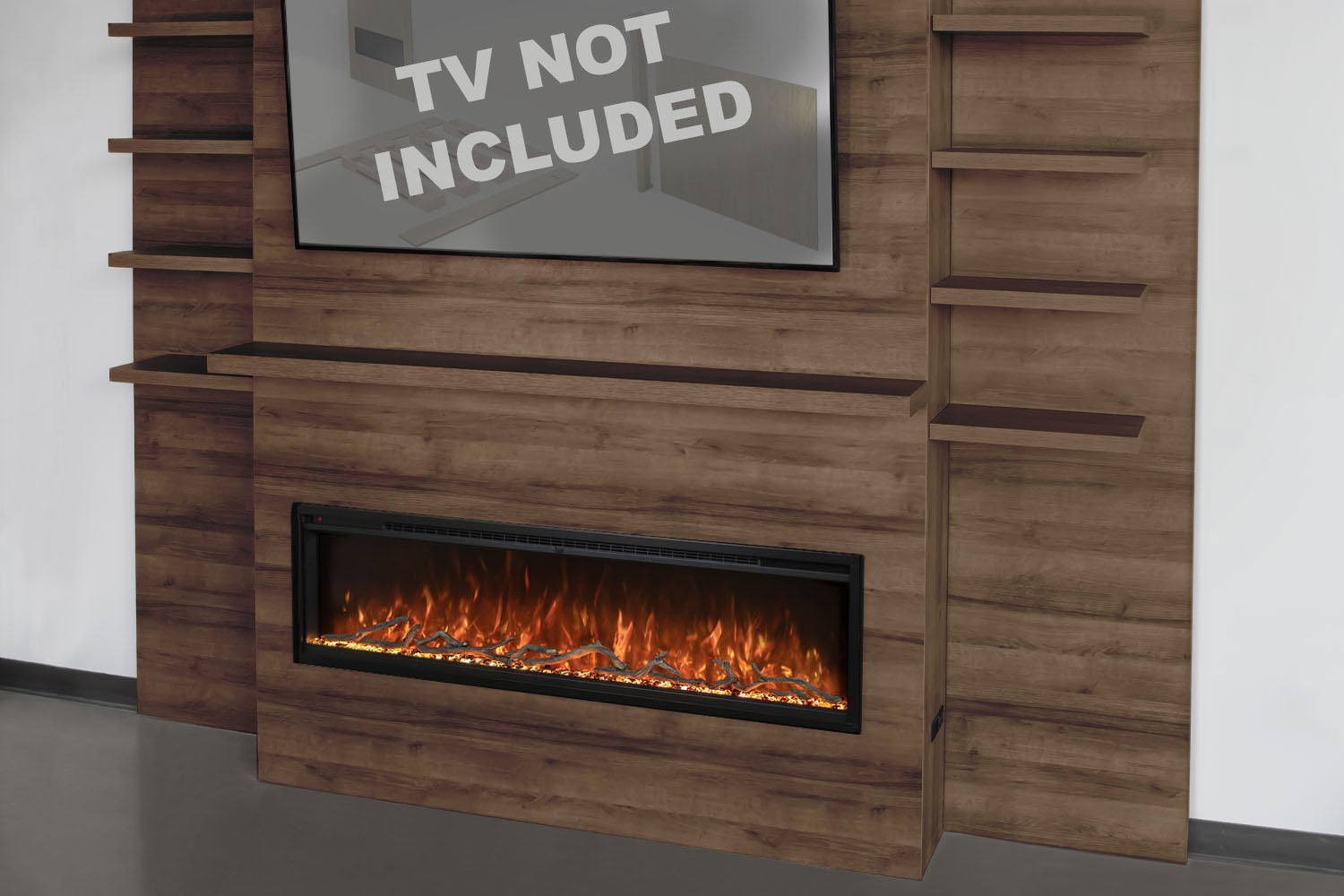 Modern Flames Allwood Fireplace Media Wall in Weathered Walnut - 60