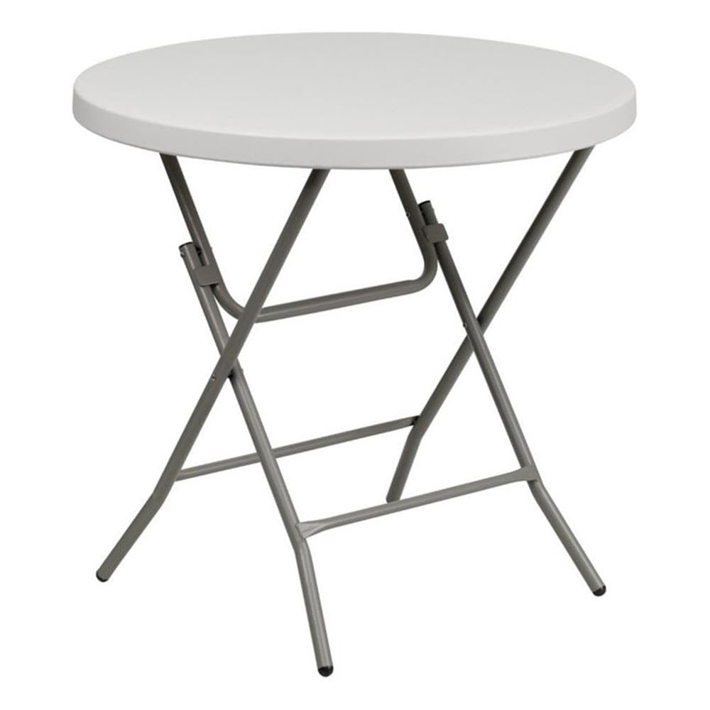BOWERY HILL Granite White Round Folding Table with Metal/Plastic Non-Locking Legs - Perfect for Indoor/Outdoor Dining, Parties, Events & Small Space Living
