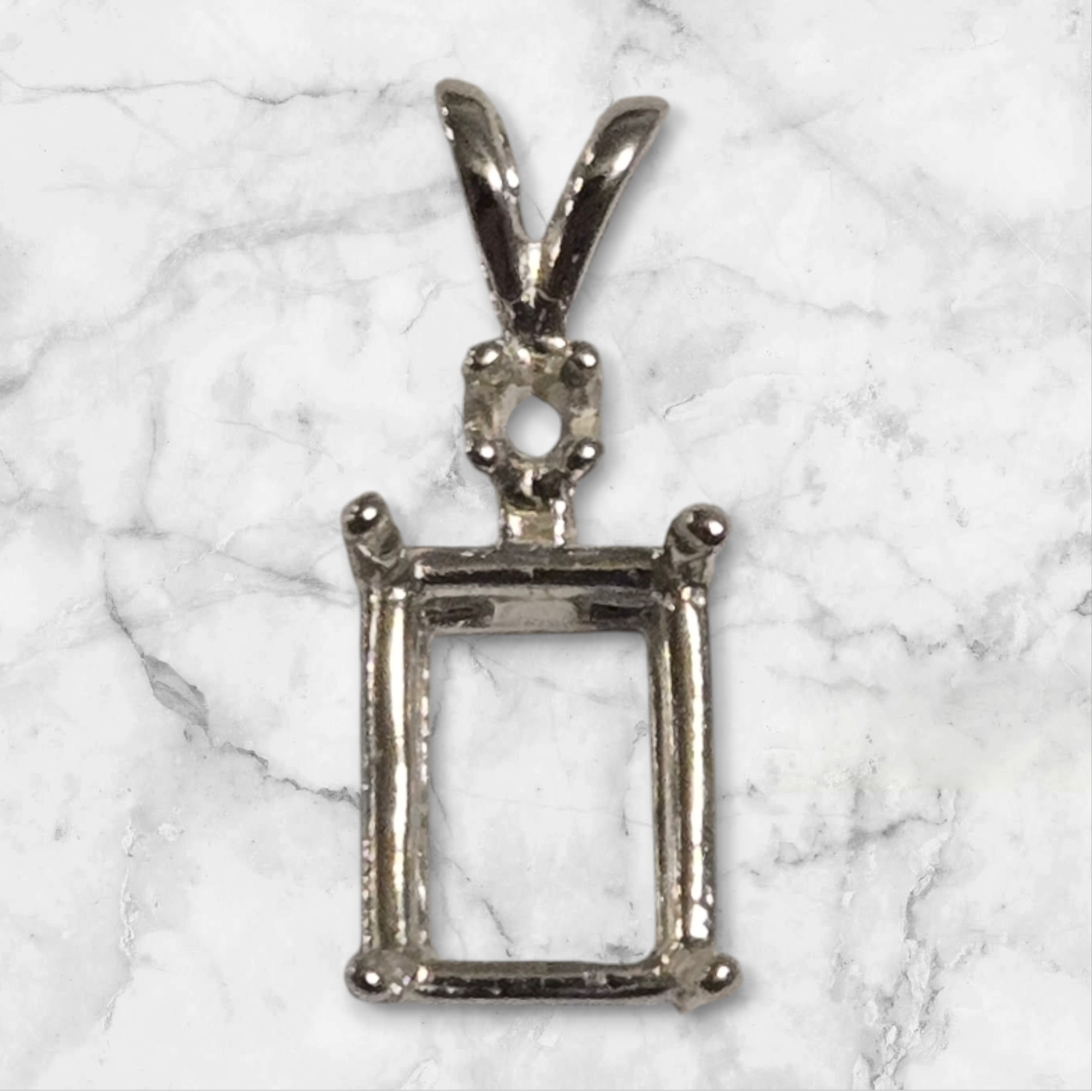 6x4mm 22x16mm Emerald Cut Sterling Silver or 14K White/Yellow Gold Pendant Setting with Accent Stones - Handcrafted in USA | Perfect for Necklaces, Jewelry Making & Gift Giving